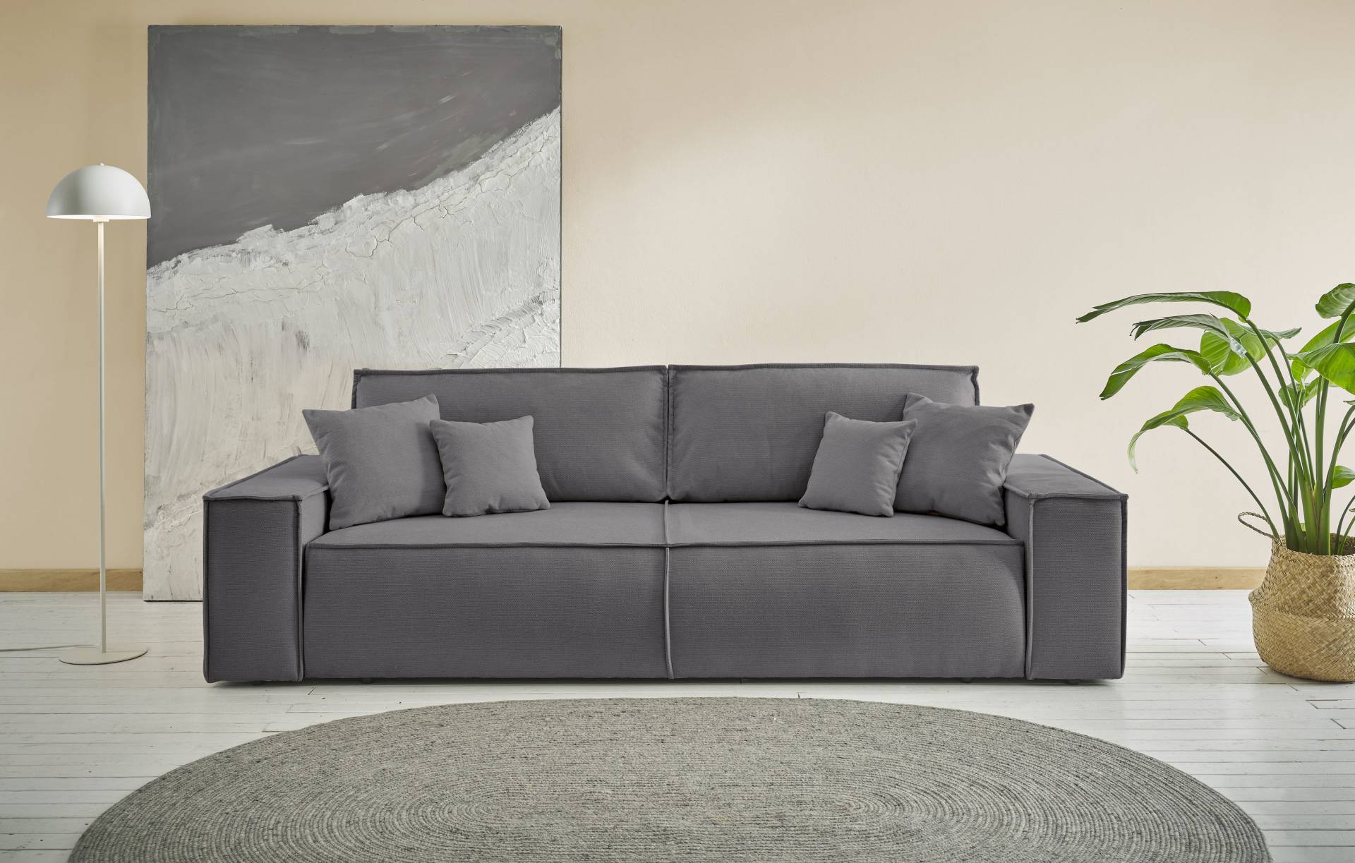 andas 3-Sitzer »FINNLEY Schlafsofa 257 cm, Schlaffunktion mit Bettkasten (200/136cm)«, in Aqua Clean-Bouclé, Struktur fein u. Cord von andas