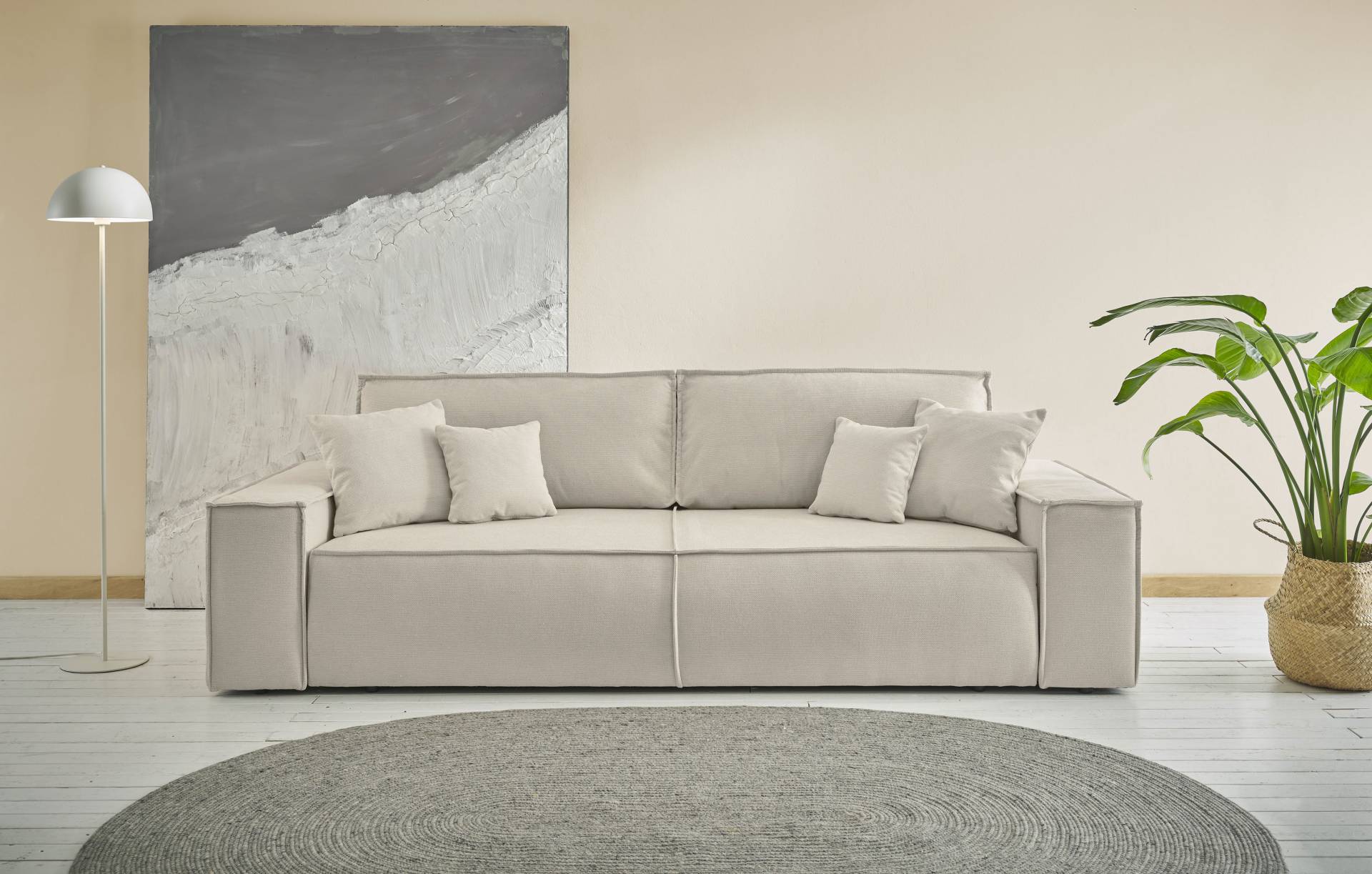 andas 3-Sitzer »FINNLEY Schlafsofa 257 cm, Schlaffunktion mit Bettkasten (200/136cm)«, in Aqua Clean-Bouclé, Struktur fein u. Cord von andas