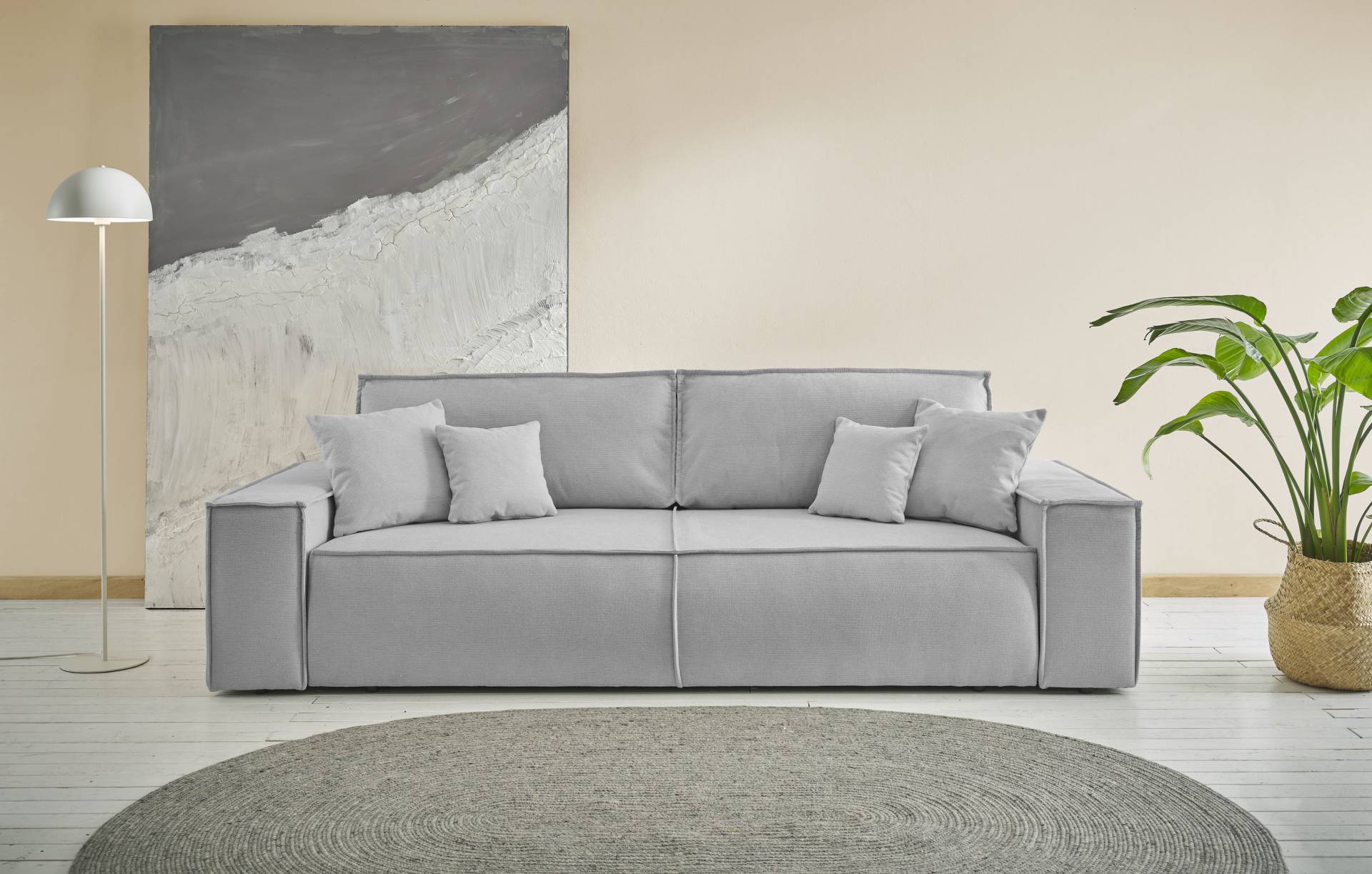 andas 3-Sitzer »FINNLEY Schlafsofa 257 cm, Schlaffunktion mit Bettkasten (200/136cm)«, in Aqua Clean-Bouclé, Struktur fein u. Cord von andas