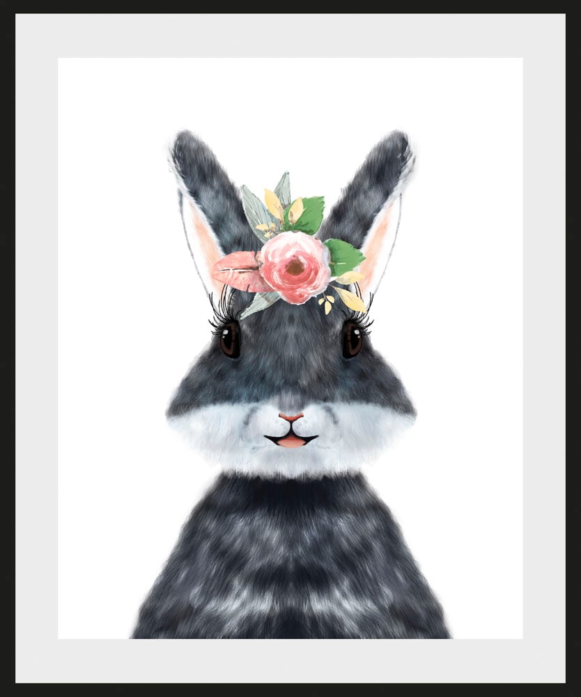 queence Bild »Albino«, Hase-Hasen-Haustiere-Kunst-Ostern-Blumen, (1 St.), HD Premium Poster-Druck inkl. Holzrahmen von queence