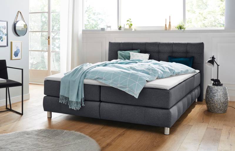 andas Boxspringbett »Salo XXL«, in Samtoptik oder Struktur, 6 Breiten in Überlänge 220cm, 4 Härtegrade von andas