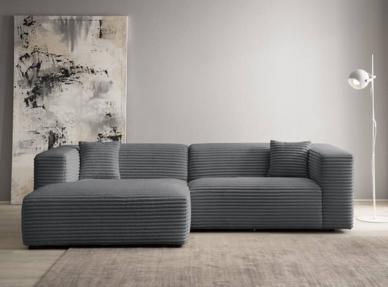 andas Ecksofa »BAKELS, L-Form in Cord oder Boucle-Stoff, moderne Couch«, wahlweise Recamiere rechts/links, bequemer Sitzkomfort von andas