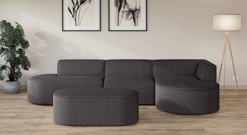 andas Ecksofa »EIVIND Designer Sofa mit Ottomane rechts/links, B/T/H: 343/159/72 cm«, L-Form mit Wellenunterfederung, auch in Feincord und Bouclé von andas
