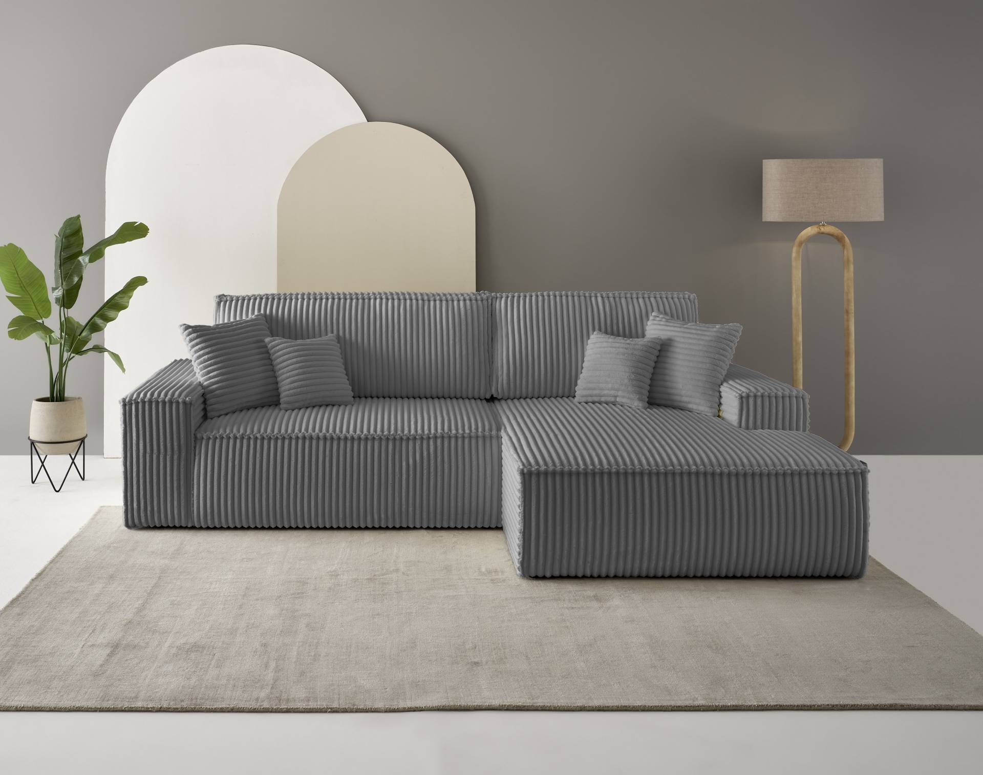 andas Ecksofa »Finnley Schlafsofa 267 cm in Bouclé, Struktur fein u. Cord, L-Form,«, Schlaffunktion m. Bettkasten (136/210 cm), Bouclé, Struktur und Cord von andas