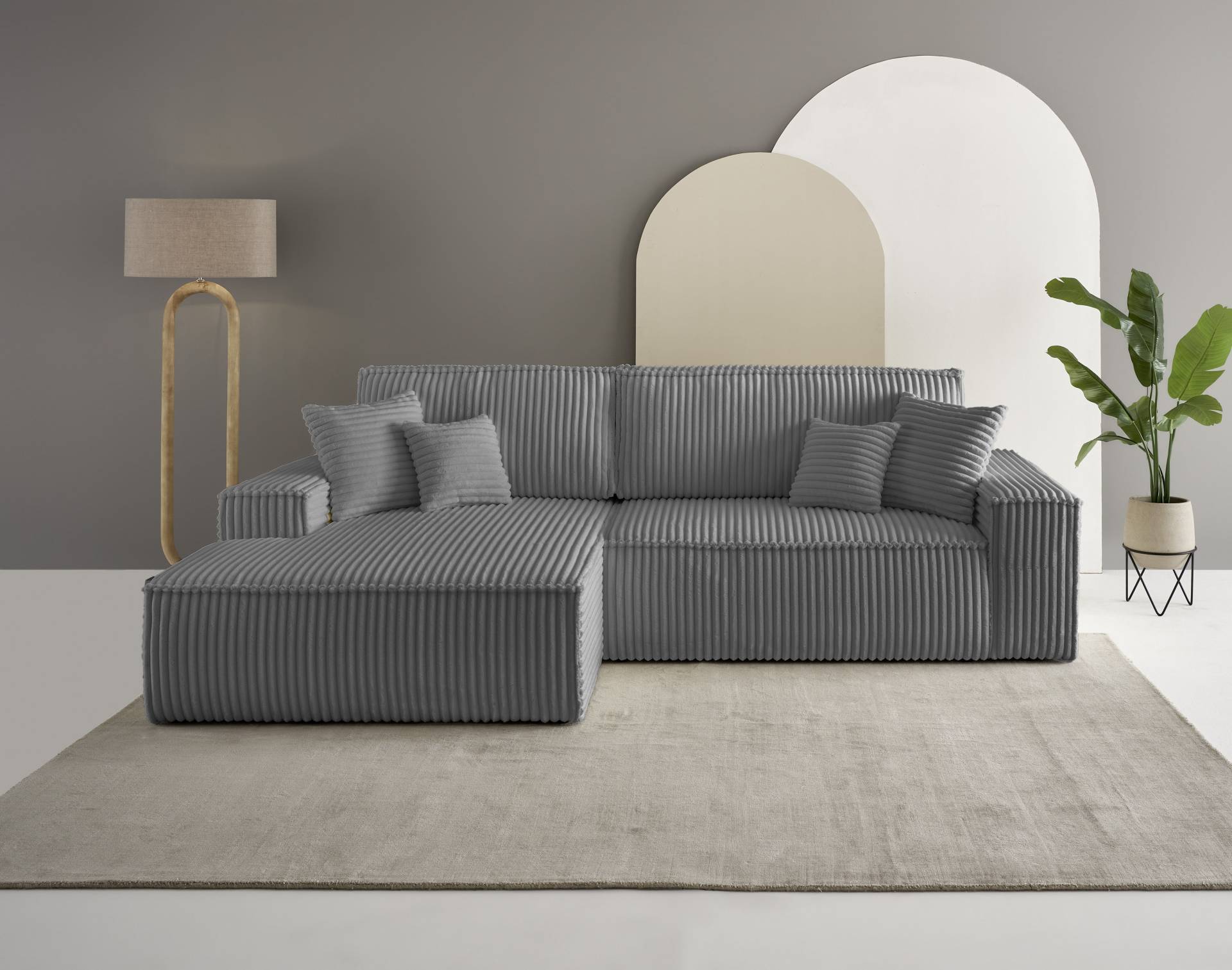 andas Ecksofa »Finnley Schlafsofa 267 cm in Bouclé, Struktur fein u. Cord, L-Form,«, Schlaffunktion m. Bettkasten (136/210 cm), Bouclé, Struktur und Cord von andas