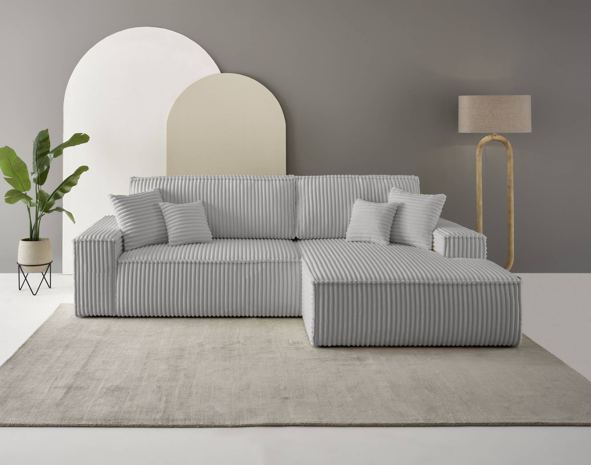 andas Ecksofa »Finnley Schlafsofa 267 cm in Bouclé, Struktur fein u. Cord, L-Form,«, Schlaffunktion m. Bettkasten (136/210 cm), Bouclé, Struktur und Cord von andas