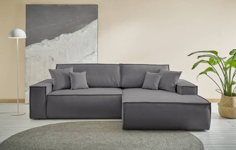andas Ecksofa »Finnley Schlafsofa 267 cm in Bouclé, Struktur fein u. Cord, L-Form,«, Schlaffunktion m. Bettkasten (136/210 cm), Bouclé, Struktur und Cord von andas