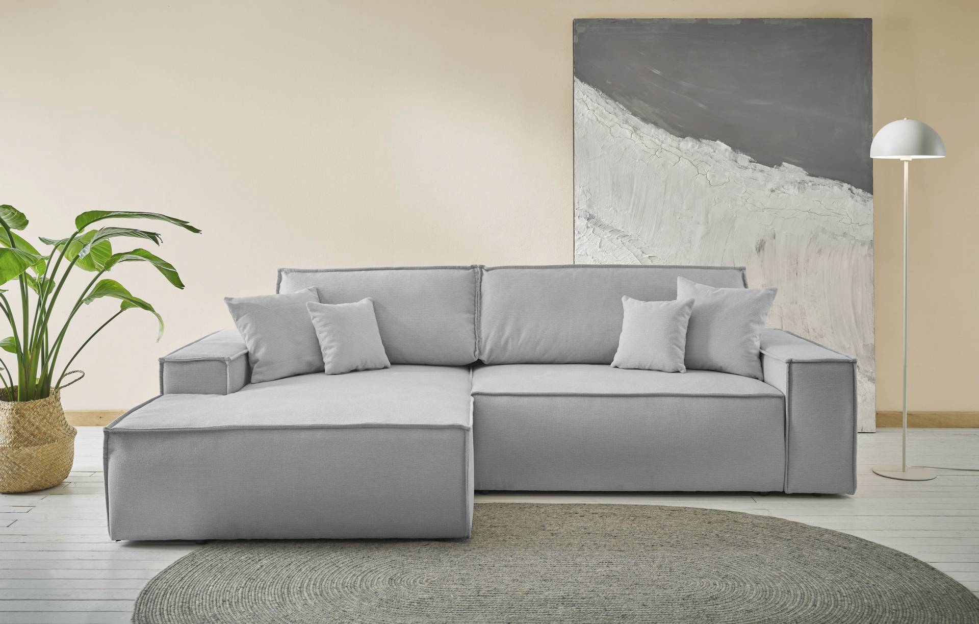 andas Ecksofa »Finnley Schlafsofa 267 cm in Bouclé u. Struktur fein, L-Form,« von andas