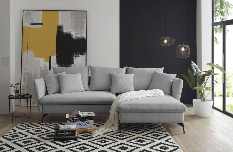 andas Ecksofa »LIVORNO,258 cm, L-Form,«, Schlaffunktion u. Bettkasten (139/224cm), Samt, Struktur, Webstoff von andas