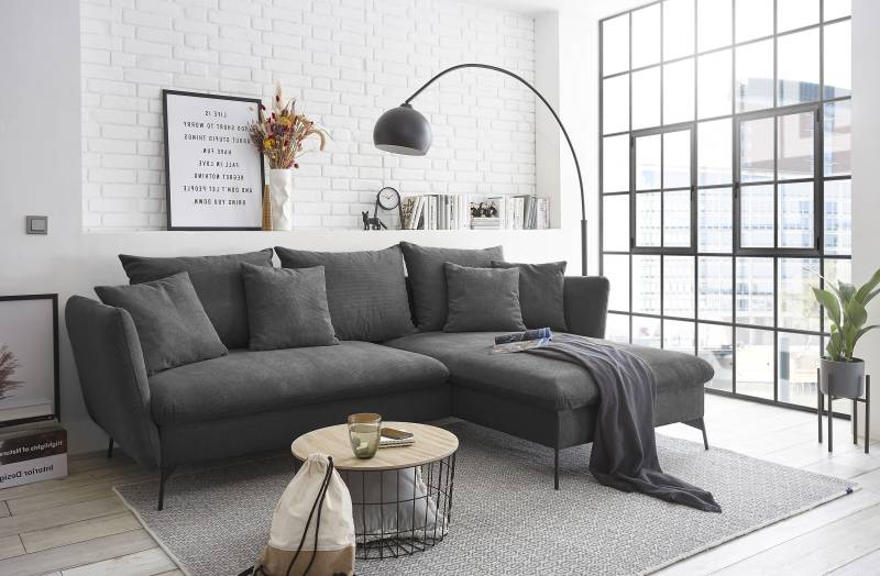 andas Ecksofa »LIVORNO,258 cm, L-Form,«, Schlaffunktion u. Bettkasten (139/224cm), Samt, Struktur, Webstoff von andas