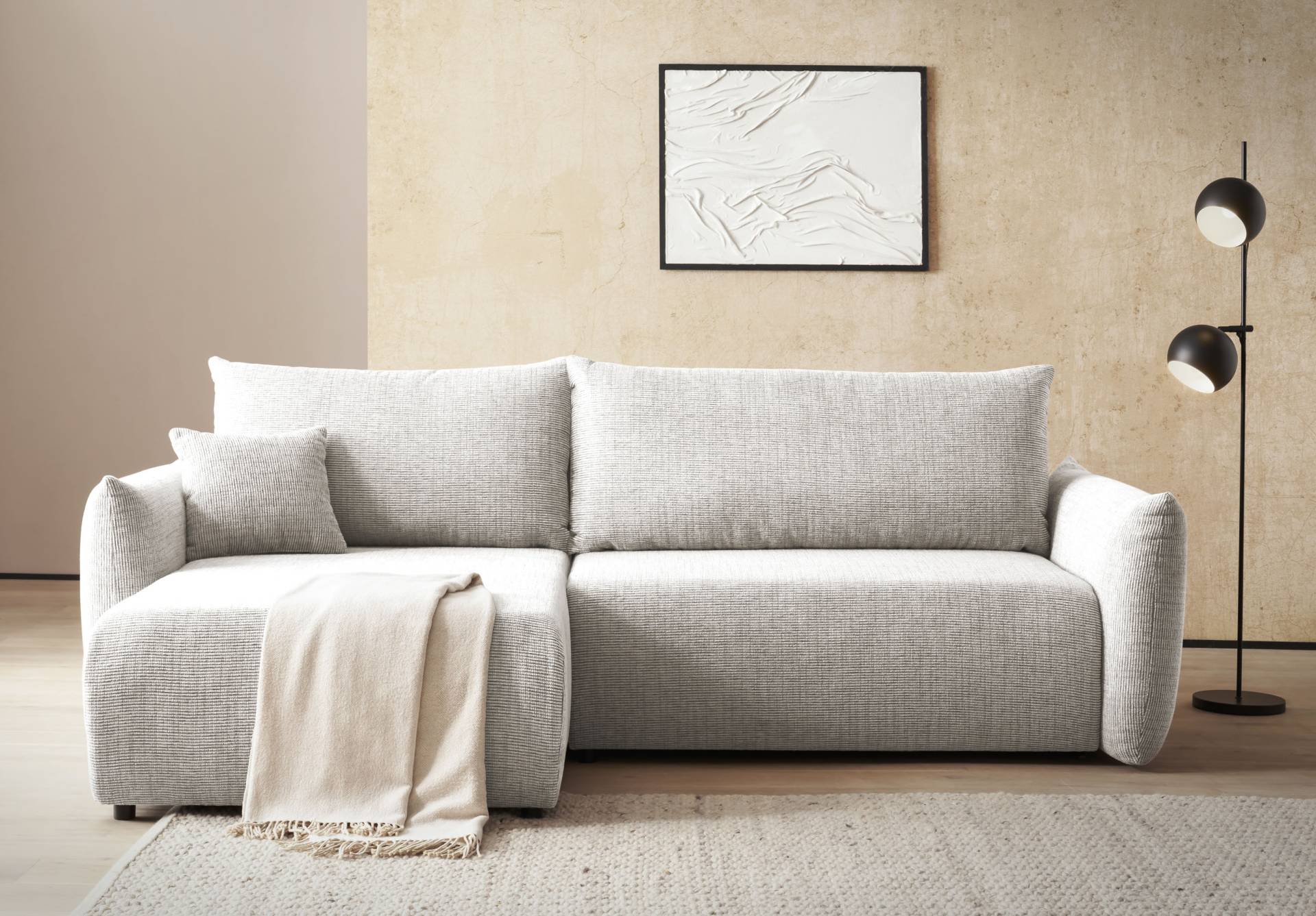 INOSIGN Ecksofa »MAVAS Schlafsofa mit Bettkasten, L-Form,«, ca.257/127cm (Liegefläche 212/145 cm), Cord, Chenille, Struktur von INOSIGN