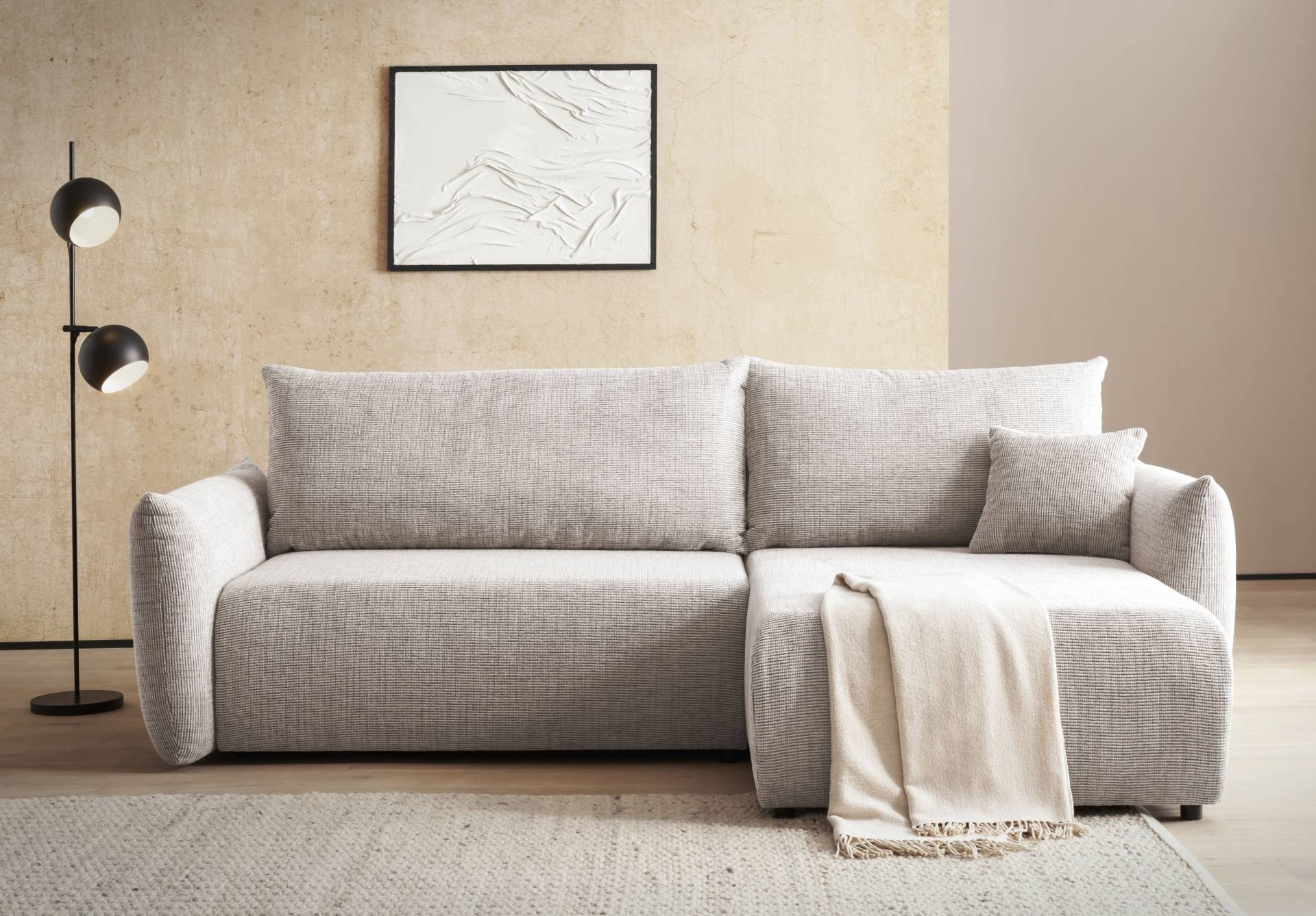 INOSIGN Ecksofa »MAVAS Schlafsofa mit Bettkasten, L-Form,«, ca.257/127cm (Liegefläche 212/145 cm), Cord, Chenille, Struktur von INOSIGN