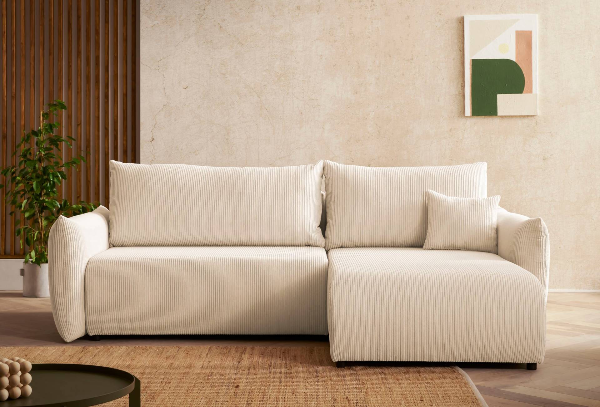 INOSIGN Ecksofa »MAVAS Schlafsofa mit Bettkasten, L-Form,«, ca.257/127cm (Liegefläche 212/145 cm), Cord, Chenille, Struktur von INOSIGN
