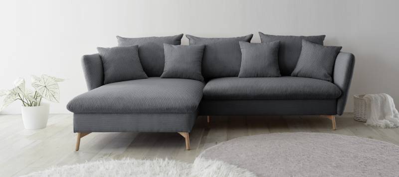 andas Ecksofa »MERLE, 258 cm, L-Form, traumhafter Cord,«, mit Bettfunktion und Bettkasten, Liegefläche 224 x 139 von andas