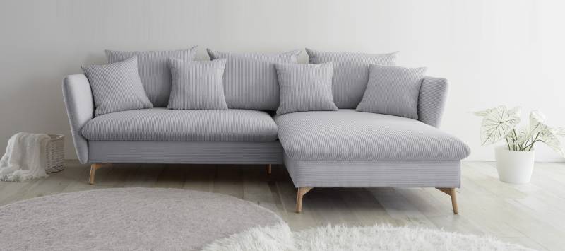 andas Ecksofa »MERLE, 258 cm, L-Form, traumhafter Cord,«, mit Bettfunktion und Bettkasten, Liegefläche 224 x 139 von andas