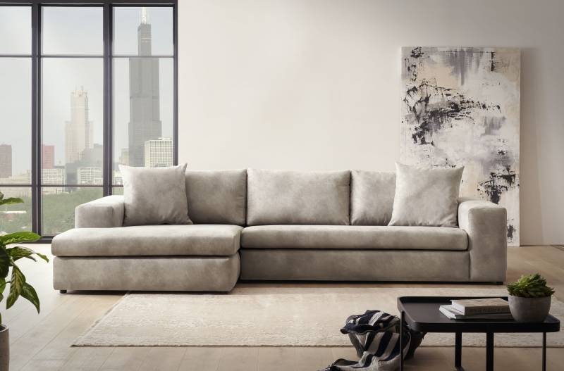 andas Ecksofa »SLEETLAND XXL in Samtvelours oder Vintage-Leder-Optik, L-Form,«, besonders gross und bequem von andas