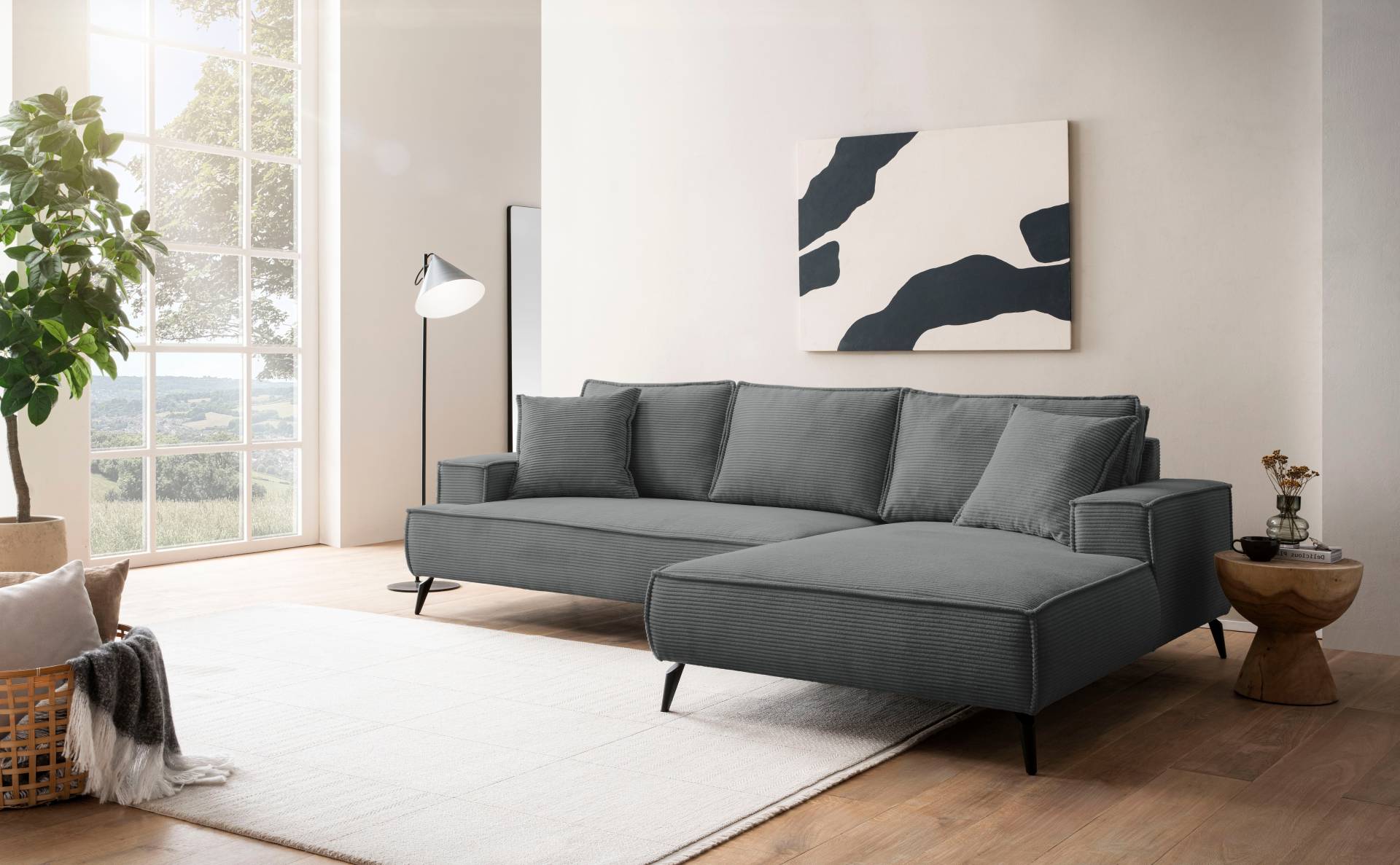 andas Ecksofa »TVINNU, L-Form in Cord, Sofa«, wahlweise Recamiere rechts/links, schwarze Füsse, bequemer Sitzkomfort von andas