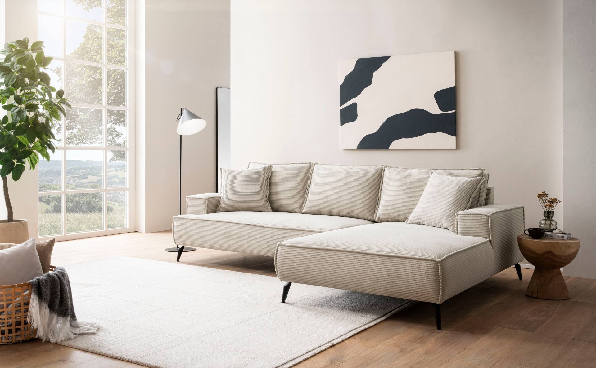 andas Ecksofa »TVINNU, L-Form in Cord, Sofa«, wahlweise Recamiere rechts/links, schwarze Füsse, bequemer Sitzkomfort von andas
