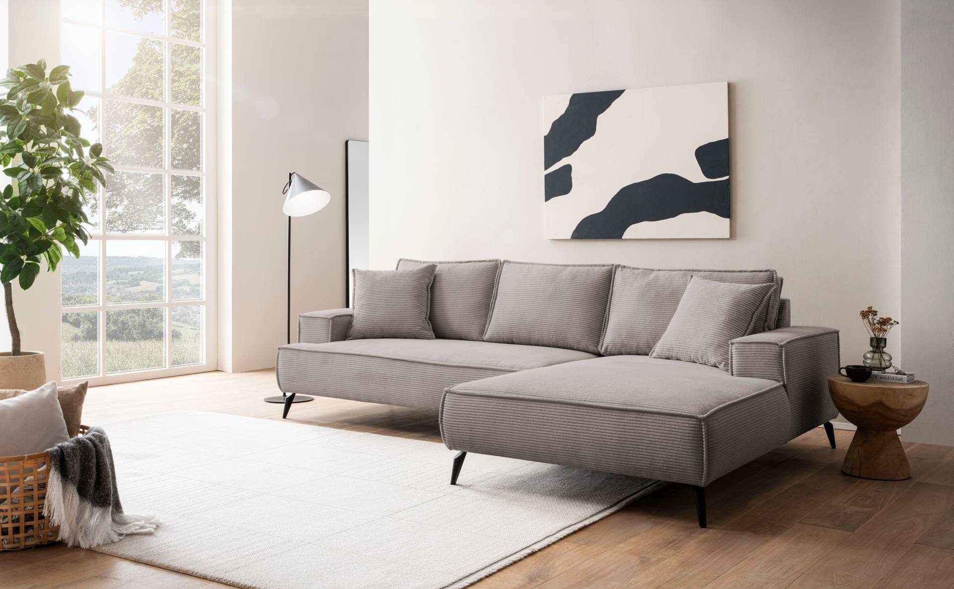 andas Ecksofa »TVINNU, L-Form in Cord, Sofa«, wahlweise Recamiere rechts/links, schwarze Füsse, bequemer Sitzkomfort von andas