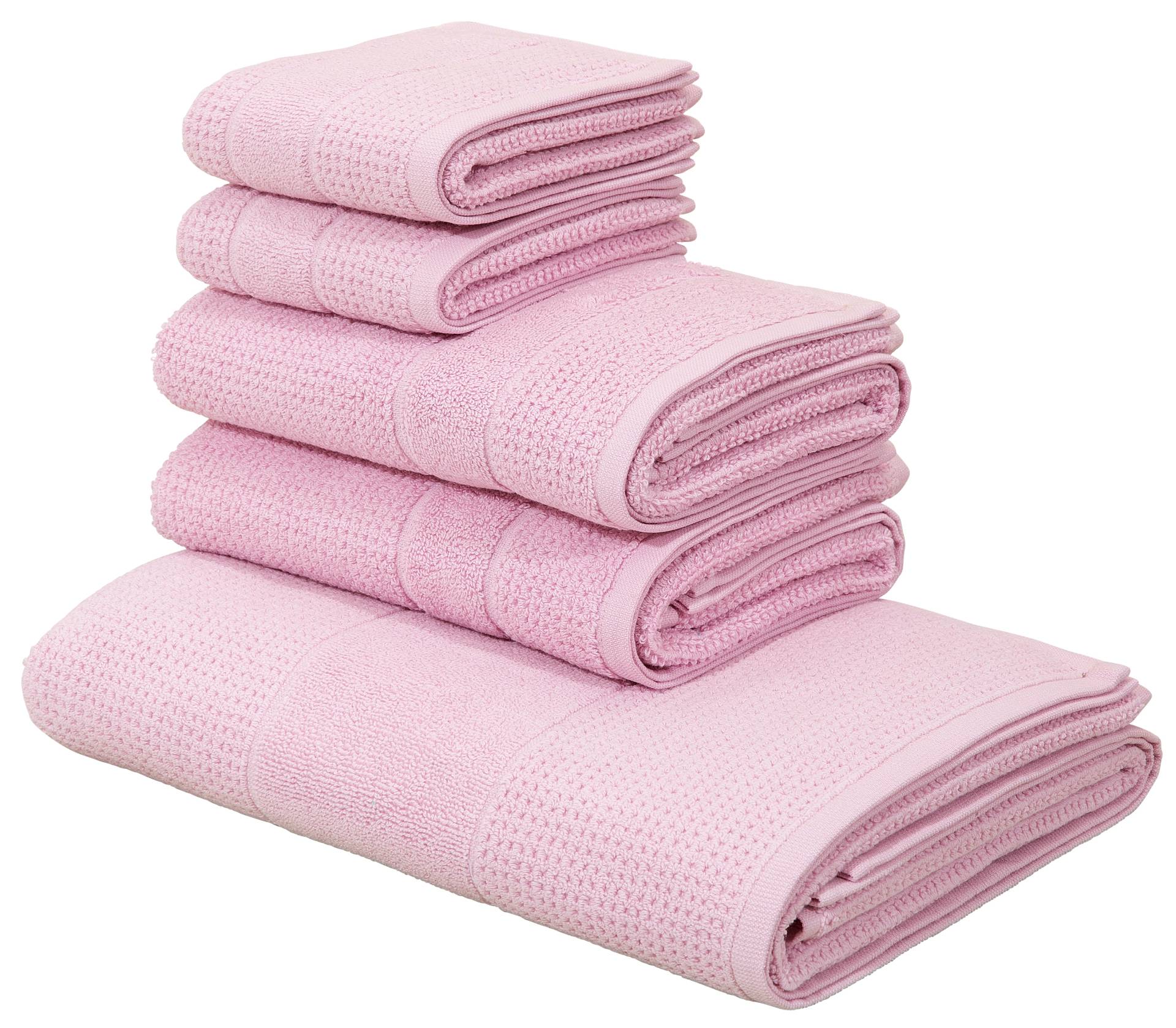 my home Handtuch Set »Kimi, Duschtuch, Handtücher und Gästetücher«, Set, 5 tlg., Walkfrottee, 100% Baumwolle, einfarbig, weich, mit Bordüre, besondere Struktur von My Home