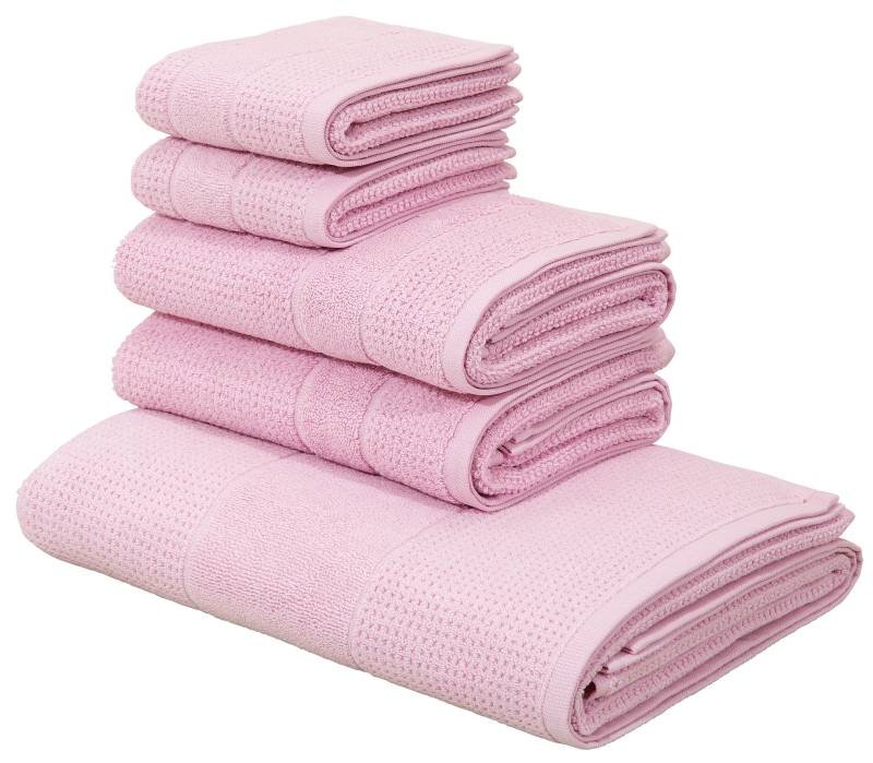 my home Handtuch Set »Kimi, Duschtuch, Handtücher und Gästetücher«, Set, 5 tlg., Walkfrottee, 100% Baumwolle, einfarbig, weich, mit Bordüre, besondere Struktur von My Home
