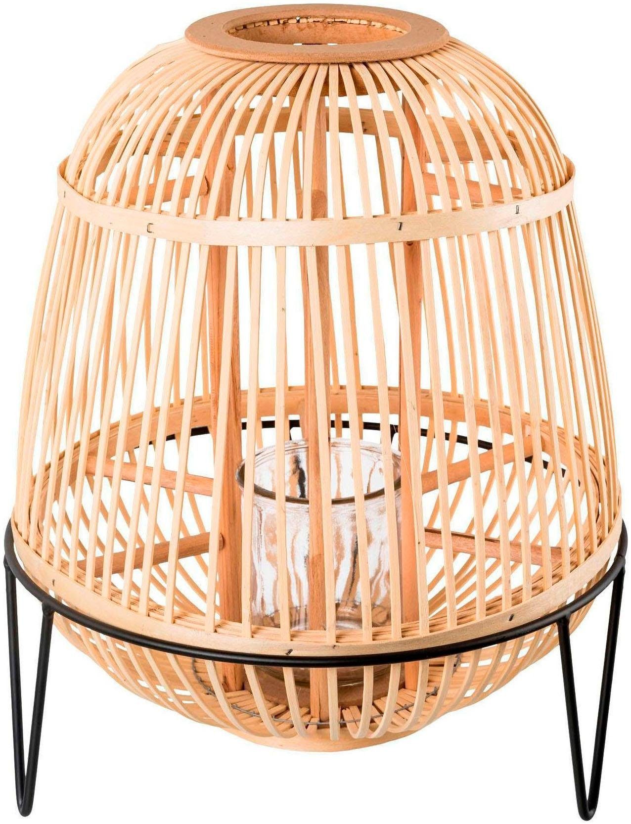 andas Windlicht »TROMSO«, aus Bambus, mit Glaseinsatz, mit Metallfüssen, Höhe ca. 34 cm von andas