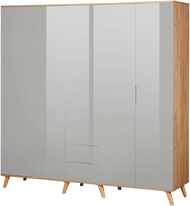 andas Kleiderschrank »Lund Schlafzimmerschrank Bestseller im skandinavischem Design«, Garderobenschrank mit Premium Innenausstattung, Breite 200cm hochglanz von andas