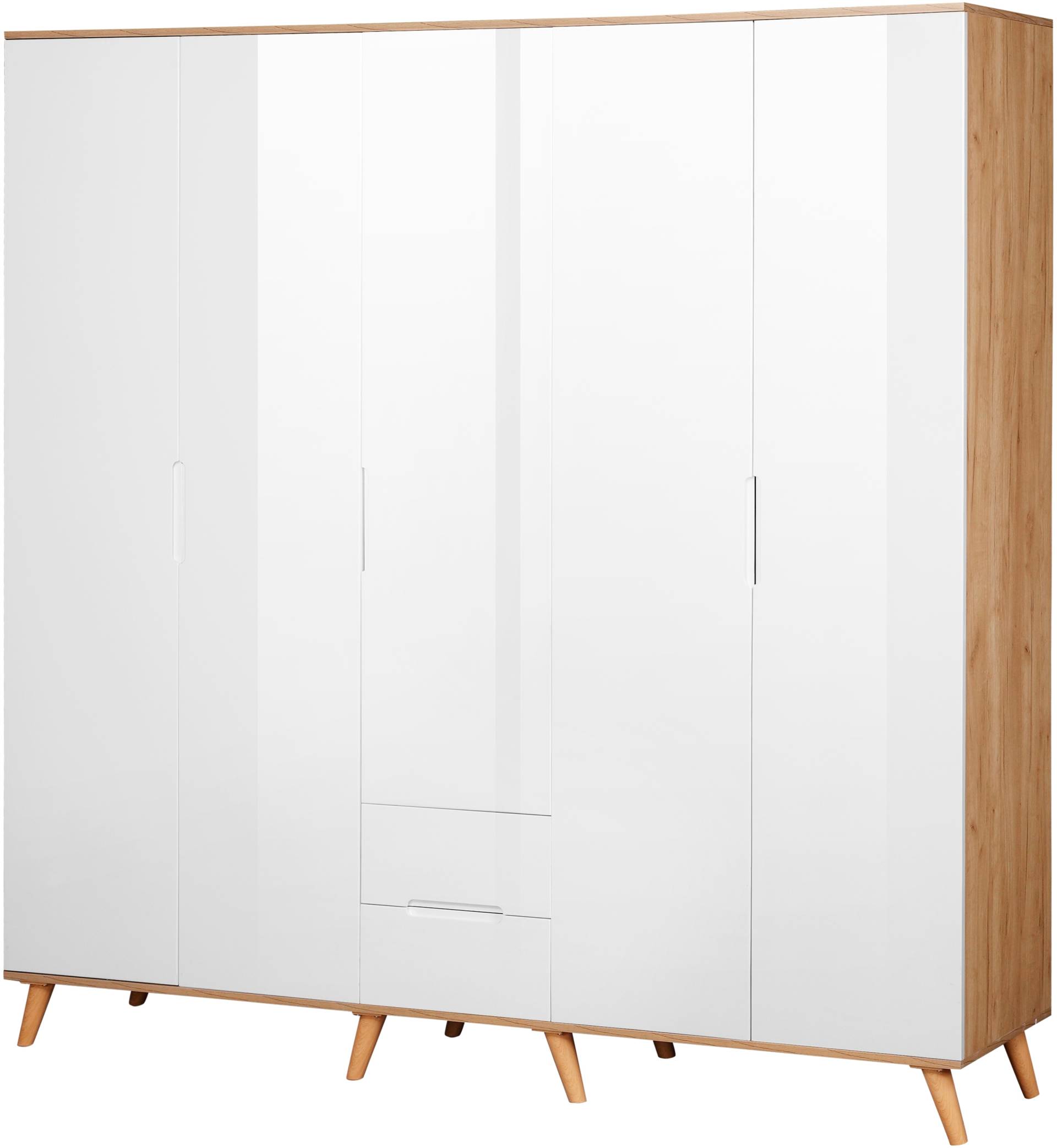 andas Kleiderschrank »Lund Schlafzimmerschrank Bestseller im skandinavischem Design«, Garderobenschrank mit Premium Innenausstattung, Breite 200cm hochglanz von andas