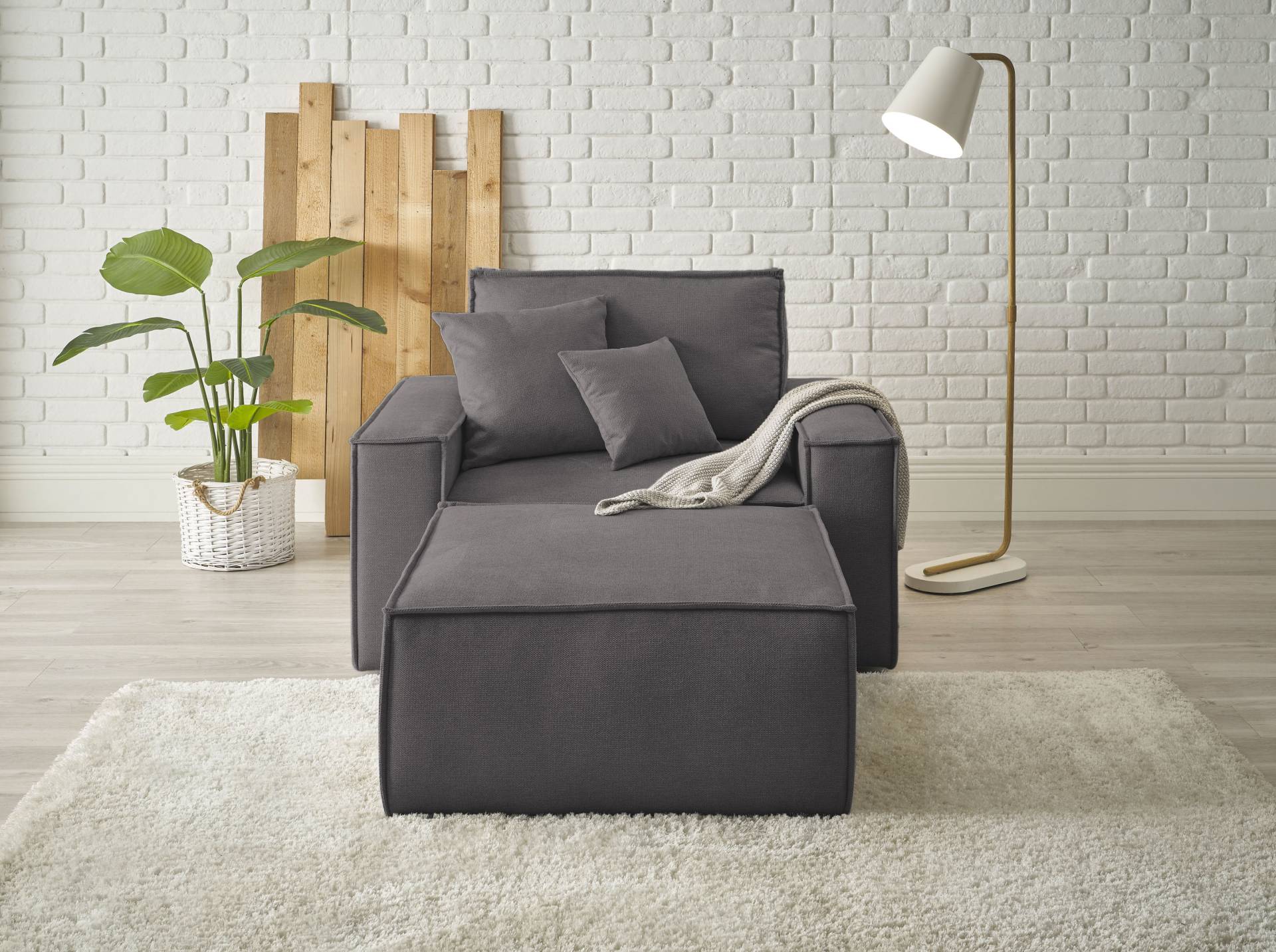 andas Loveseat »Finnley«, (2 St.), Loveseat und Hocker im Set, passend zur Polster-Serie Finnley von andas