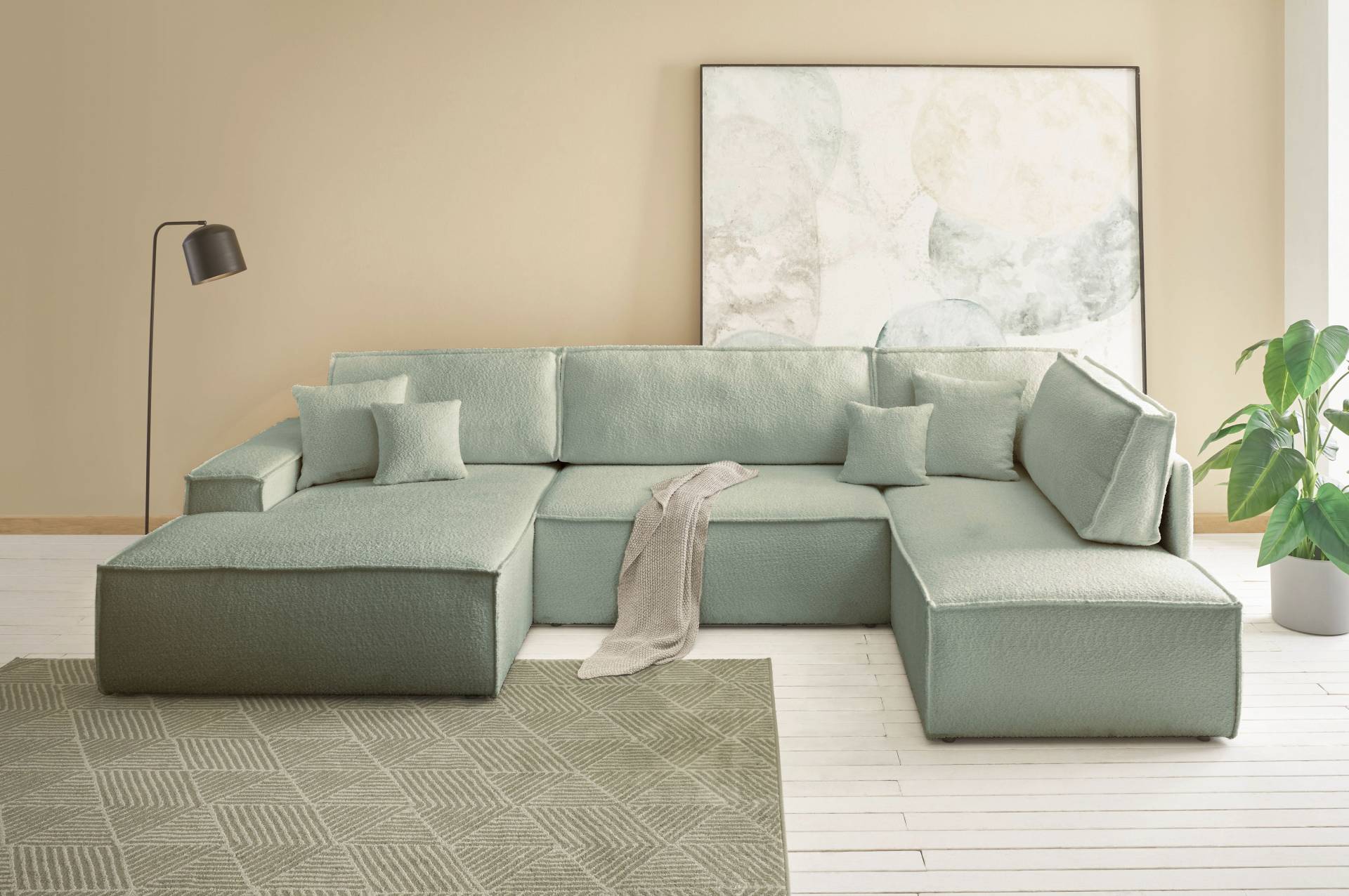 andas Wohnlandschaft »FINNLEY U-Form XXL 329 cm, Schlafsofa / Bettkasten« von andas