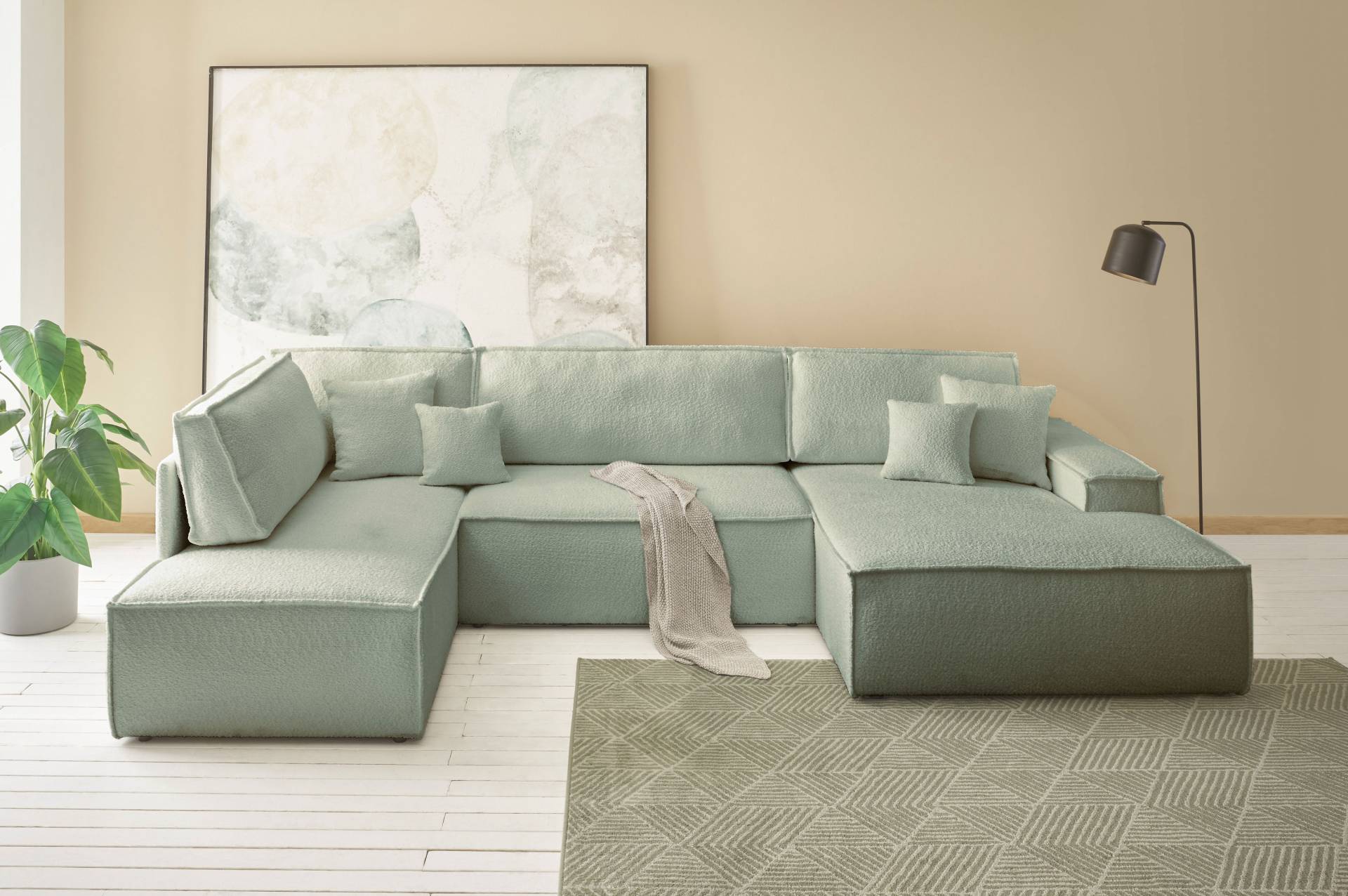 andas Wohnlandschaft »FINNLEY U-Form XXL 329 cm, Schlafsofa, Schlaffunktion m. Bettkasten« von andas