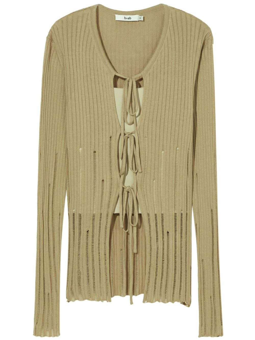 b+ab distressed-effect ribbed-knit cardigan - Green von b+ab