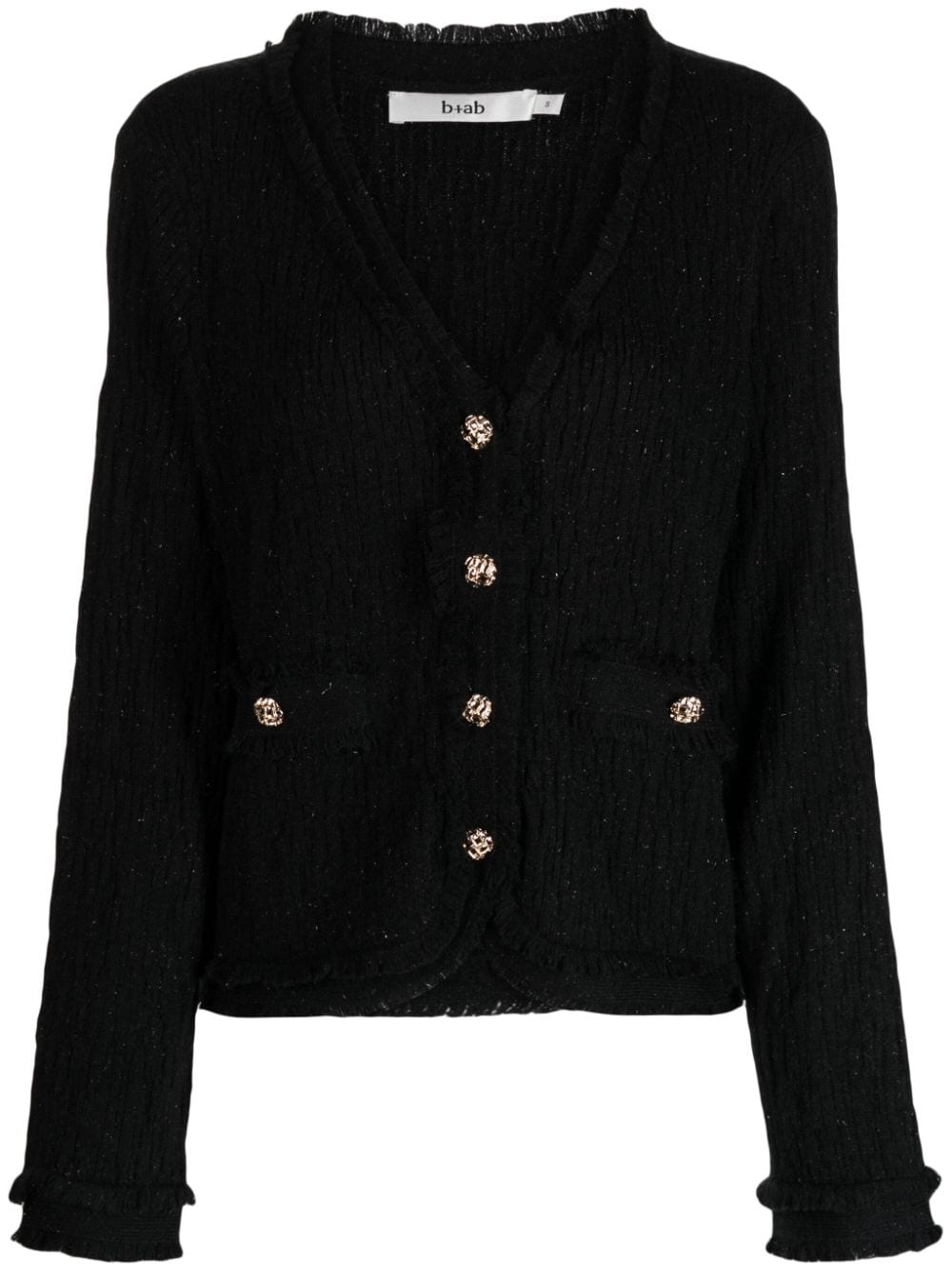 b+ab embossed-button frayed-trim cardigan - Black von b+ab