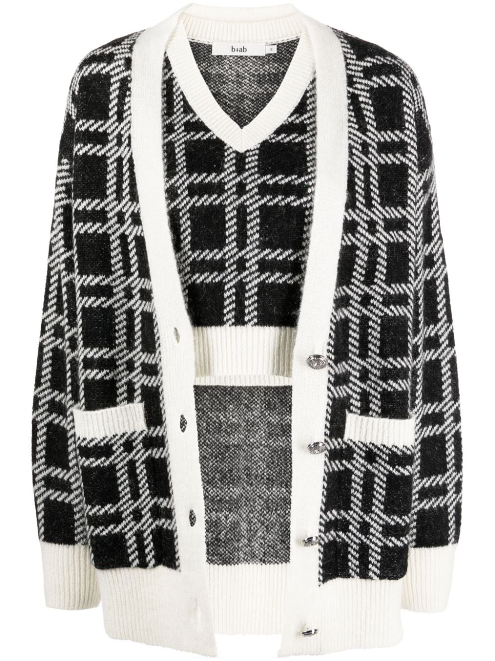 b+ab layered checked intarsia-knit cardigan - Black von b+ab