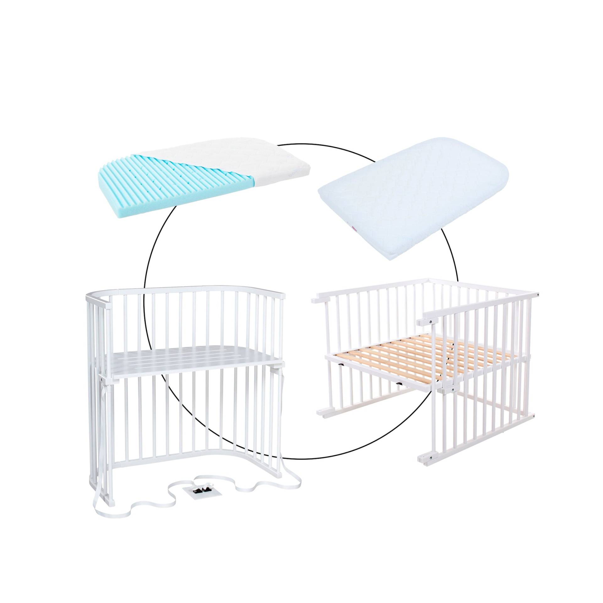 Bundle Beistellbett Boxspring inkl. Matratze Medicott und Kinderbettumbausatz inkl. Matratze Medicott extraluftig von babybay