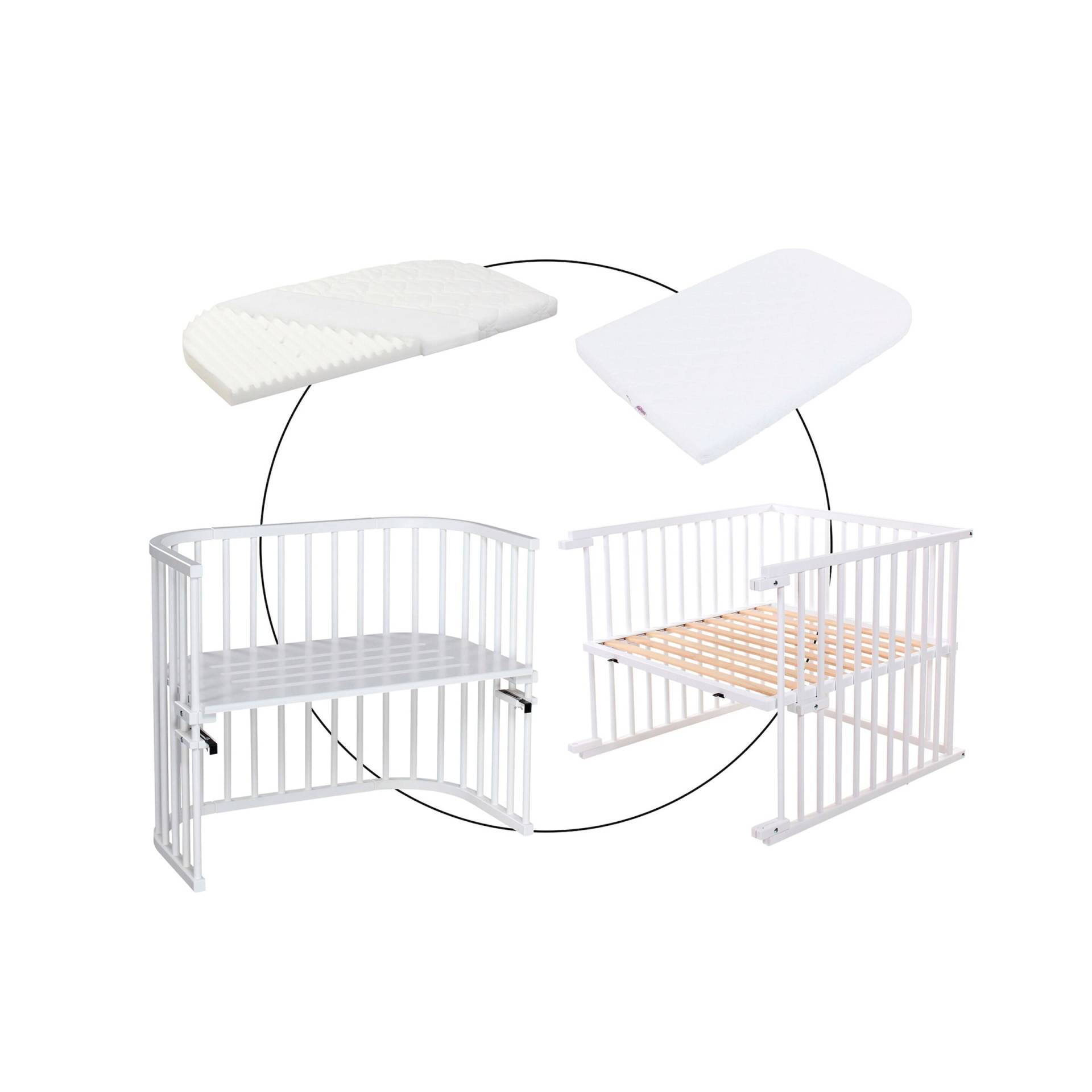 Bundle Beistellbett Maxi inkl. Matratze Klima Wave und Kinderbettumbausatz inkl. Matratze Medicott extraluftig von babybay