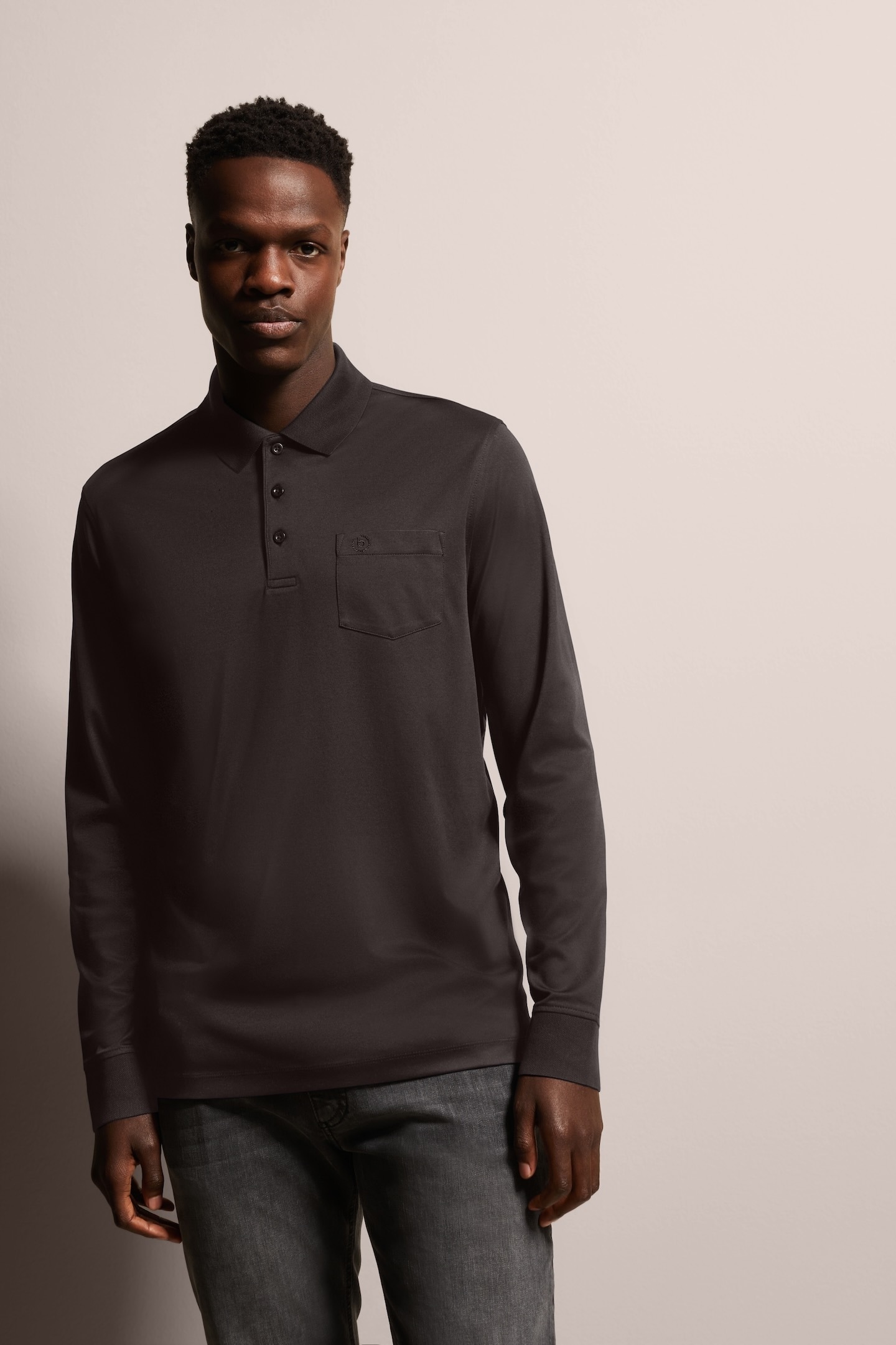 bugatti Langarm-Poloshirt, mit feiner zweifarbiger Strukturoptik von bugatti