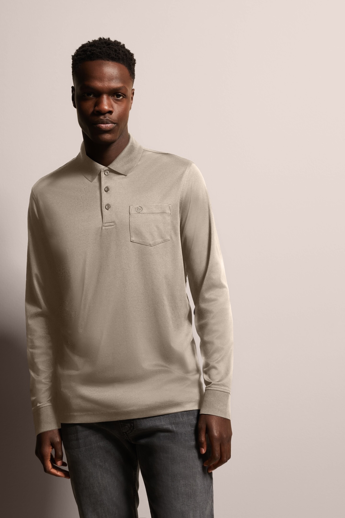 bugatti Langarm-Poloshirt, mit feiner zweifarbiger Strukturoptik von bugatti
