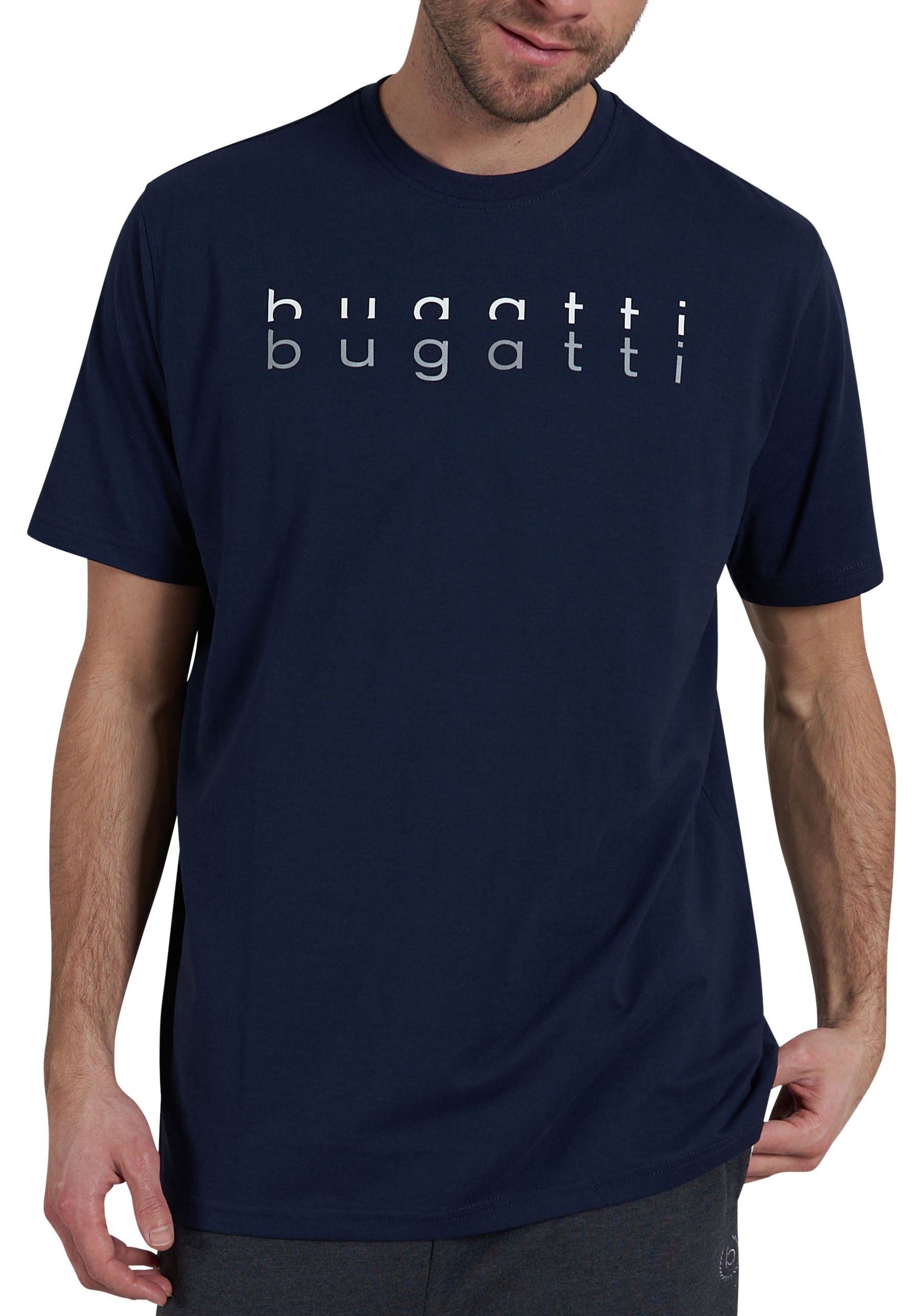 bugatti T-Shirt, Kurzarm, Rundhalsausschnitt, bugatti-Schriftzug vorn bugatti T-Shirt, Kurzarm, Rundhalsausschnitt, bugatti-Schriftzug vorn von bugatti