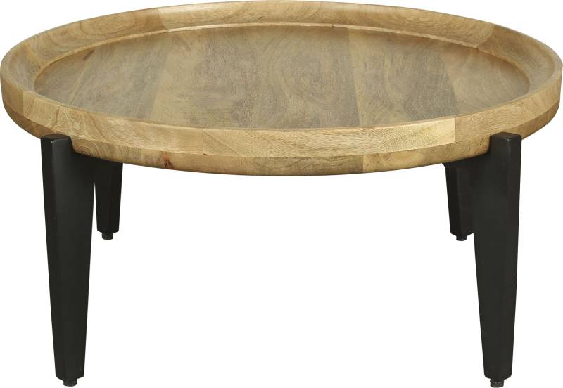 byLIVING Couchtisch »Mila«, mit massiver Mango Tischplatte und schwarzen Metallbeinen, rund 75cm von byLIVING
