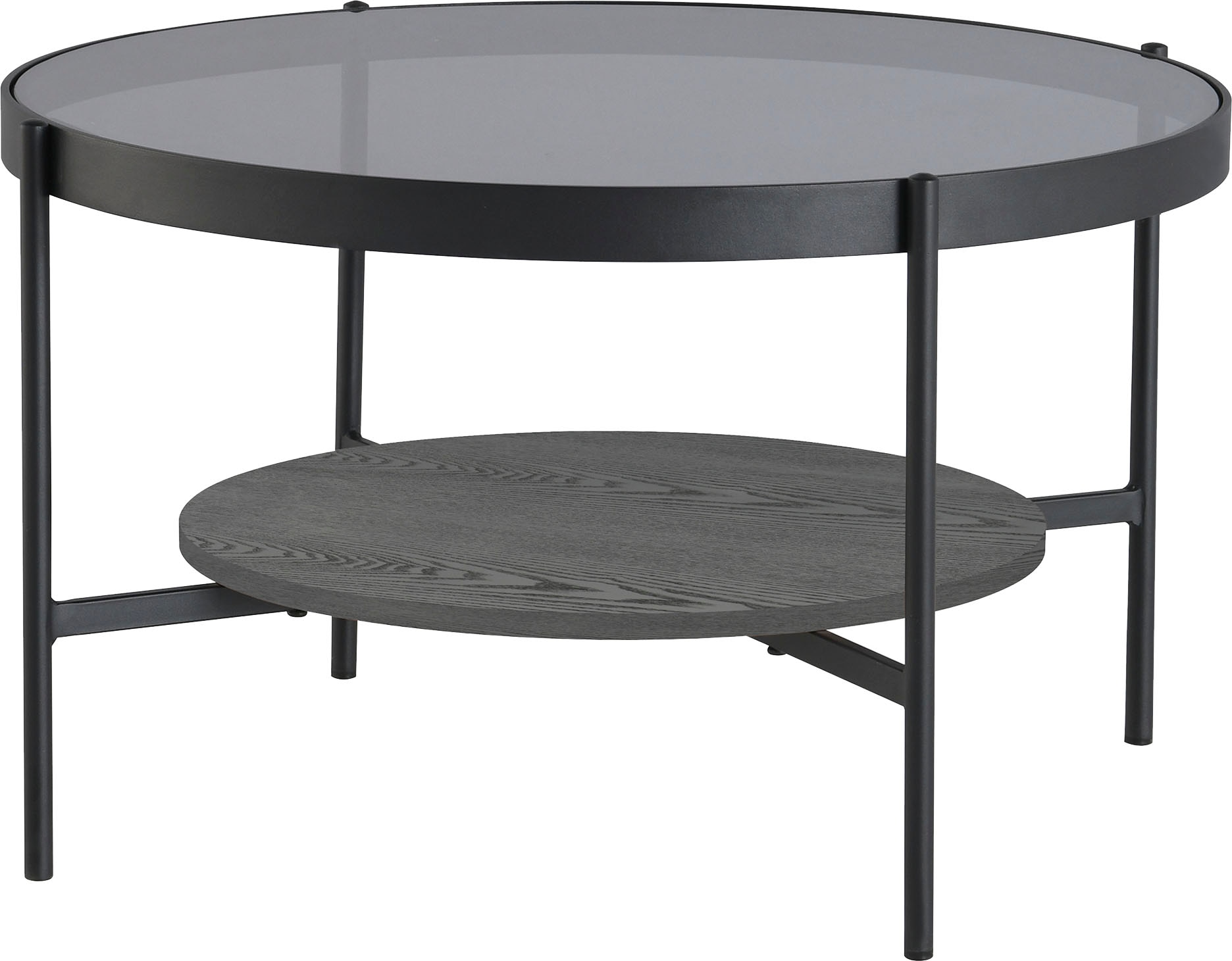 byLIVING Couchtisch »Ohio«, mit Rauchglas, Ablage aus Echtholzfurnier, rund, D 73,5 / H 42,5 cm von byLIVING