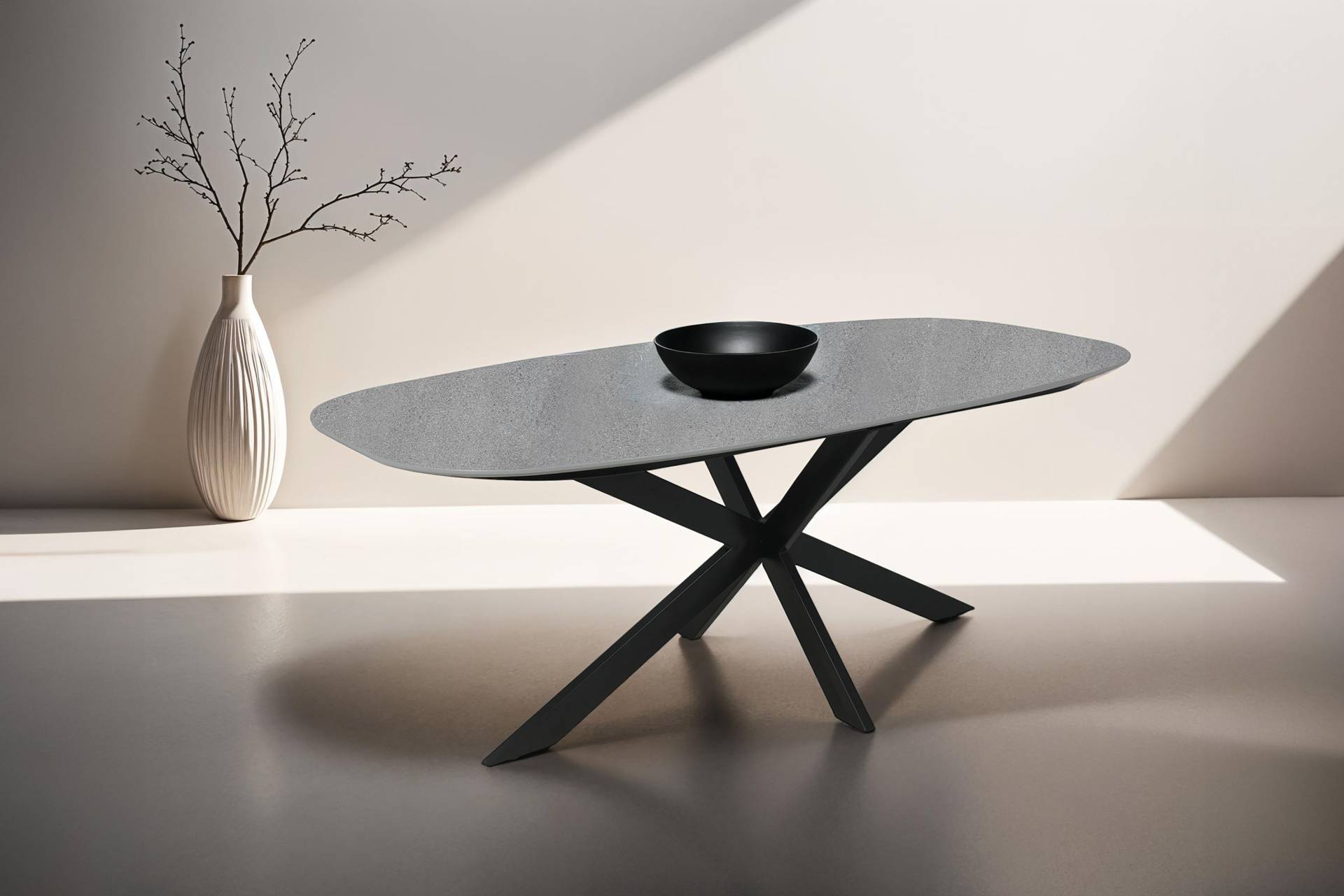 byLIVING Esstisch »Oval«, in Bootsform, Tischplatte in Naturstein-Optik grau, Breite 200 cm von byLIVING