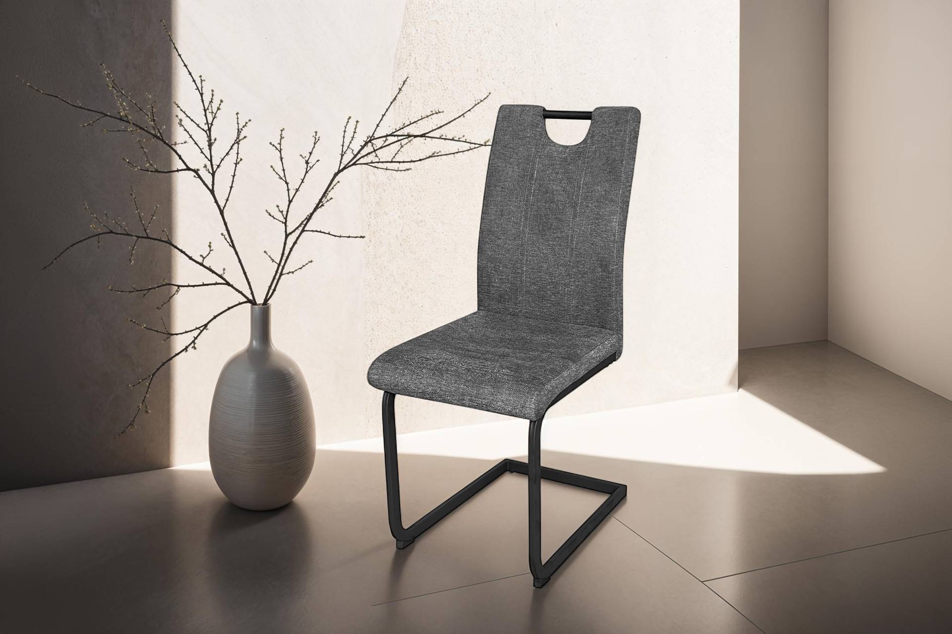 byLIVING Freischwinger »Banff (2er-Set)«, (Set), mit Griff, Gestell Metall schwarz, Küchenstuhl, diverse Bezüge von byLIVING