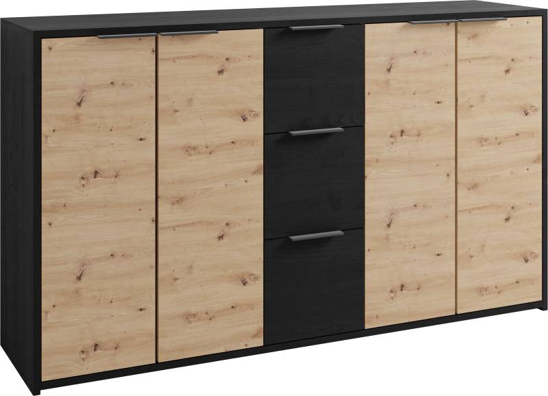 byLIVING Sideboard »Rimini«, Melamin Eiche schwarz und Artisan Eiche, 3 Schubkästen, 4 Türen von byLIVING
