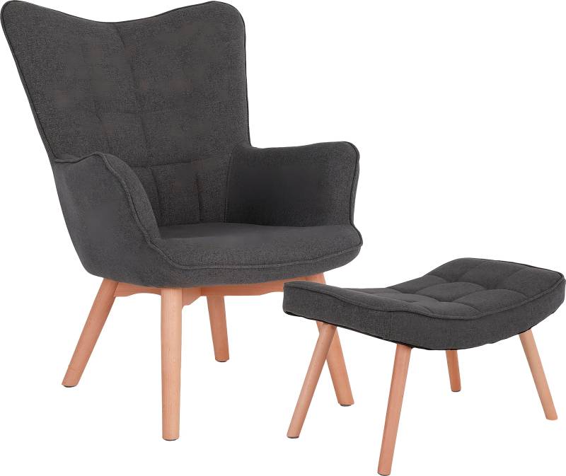 byLIVING Sessel-Set »Adam«, mit Knopfsteppung, mit Hocker von byLIVING