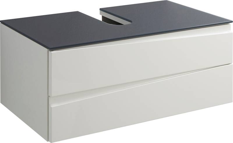 byLIVING Waschbeckenschrank »Shape«, (1 St.), für Aufsatzbecken mit asymetrischer Hochglanz Front, 2 Schubkästen von byLIVING