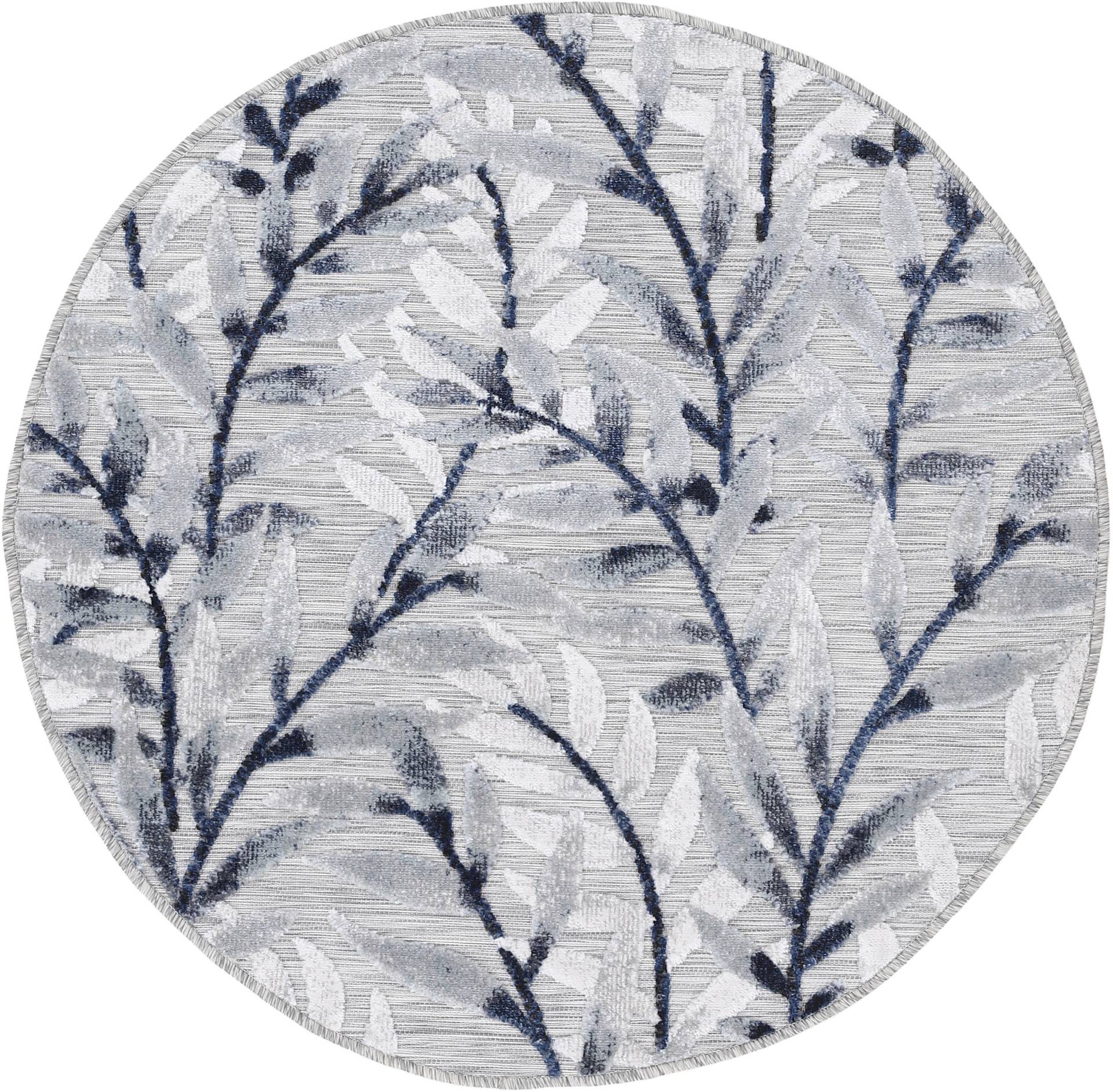 carpetfine Teppich »Deja 100«, rund, robustes Flachgewebe, Motiv- Floral Palmenblätter, Hoch-Tief Effekt von carpetfine