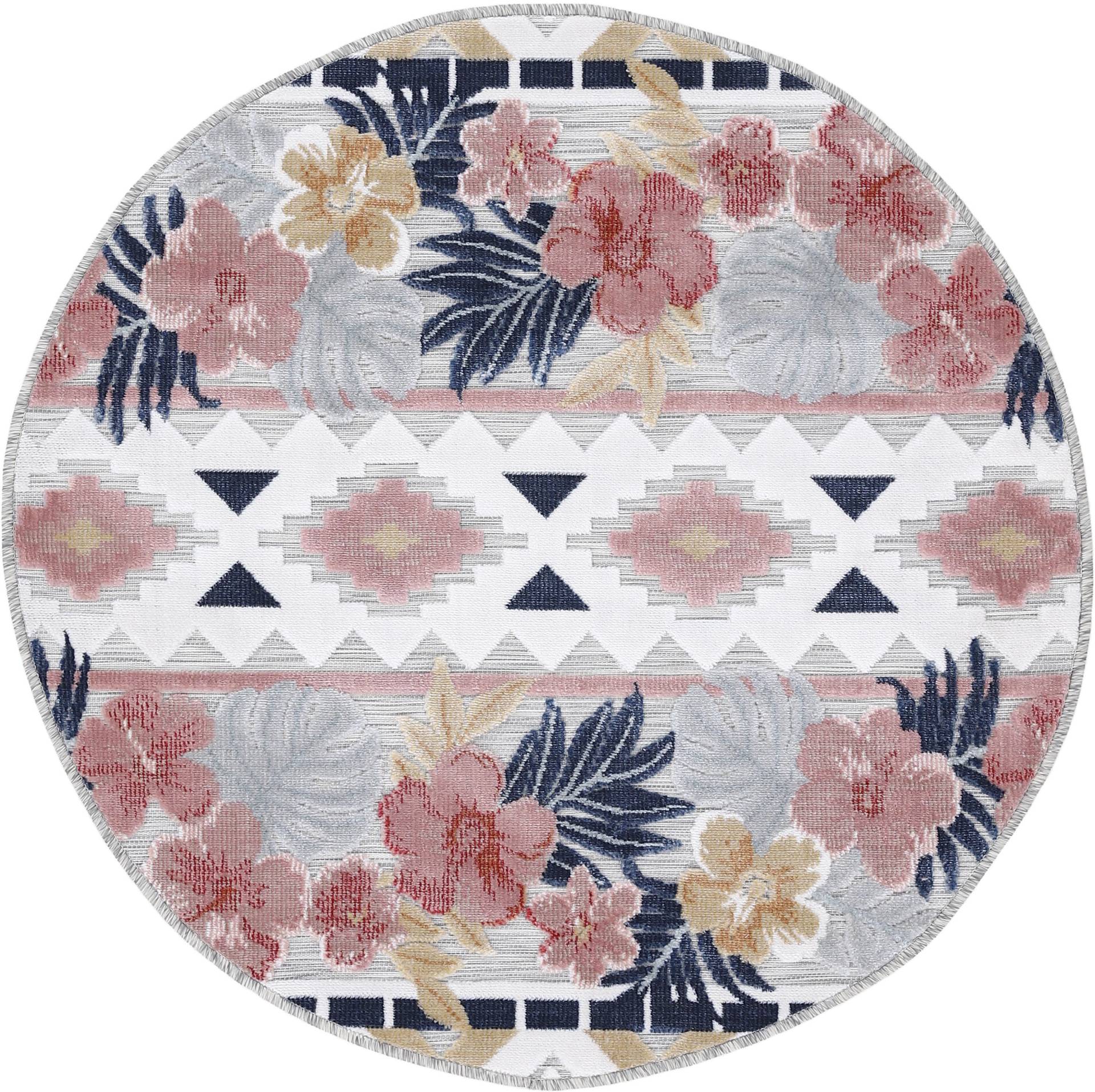 carpetfine Teppich »Deja 101«, rund, 4 mm Höhe, robustes Flachgewebe, Motiv- Floral Palmenblätter, Hoch-Tief Effekt carpetfine Teppich »Deja 101«, rund, 4 mm Höhe, robustes Flachgewebe, Motiv- Floral Palmenblätter, Hoch-Tief Effekt von carpetfine