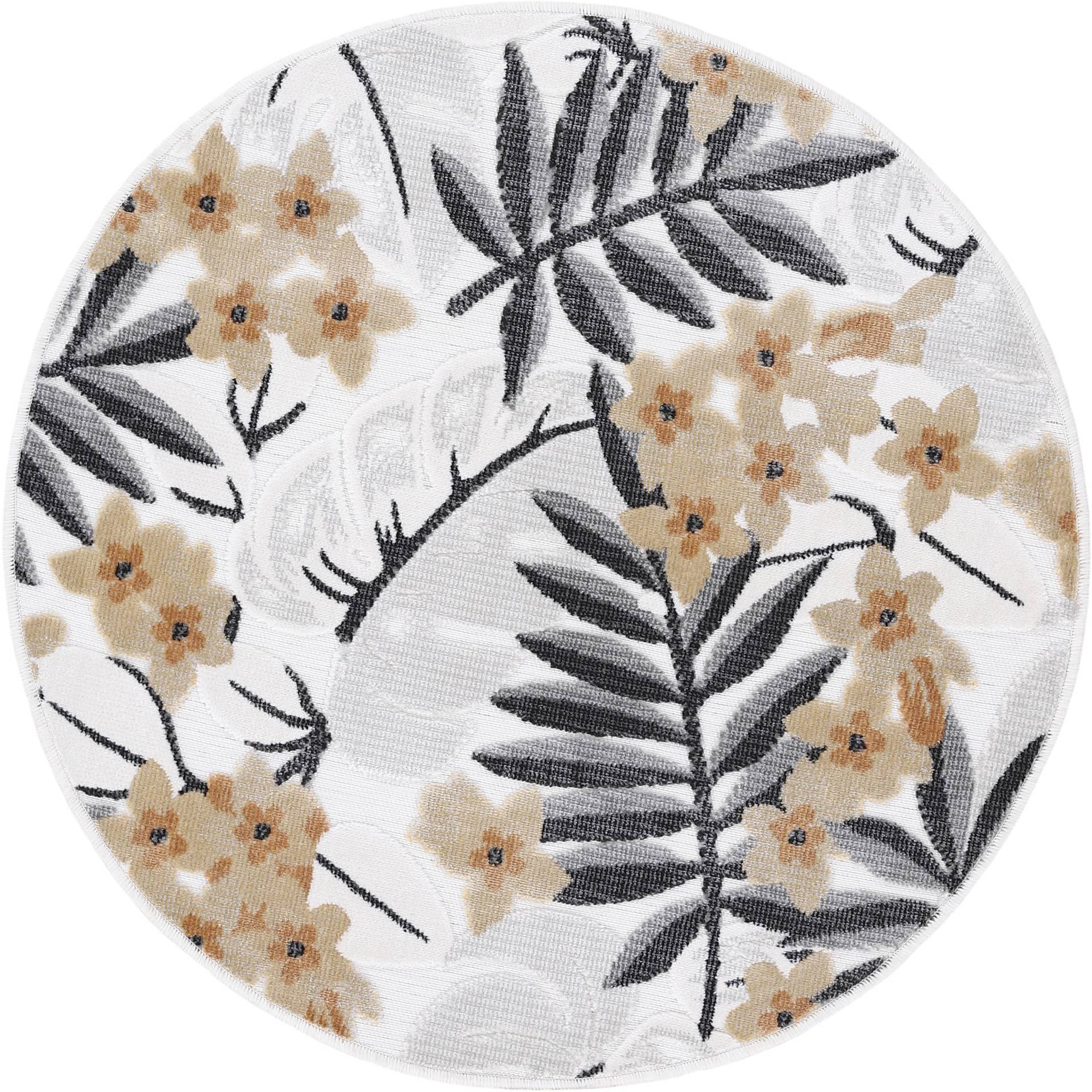 carpetfine Teppich »Deja 102«, rund, robustes Flachgewebe, Motiv- Floral Palmenblätter, Hoch-Tief Effekt von carpetfine