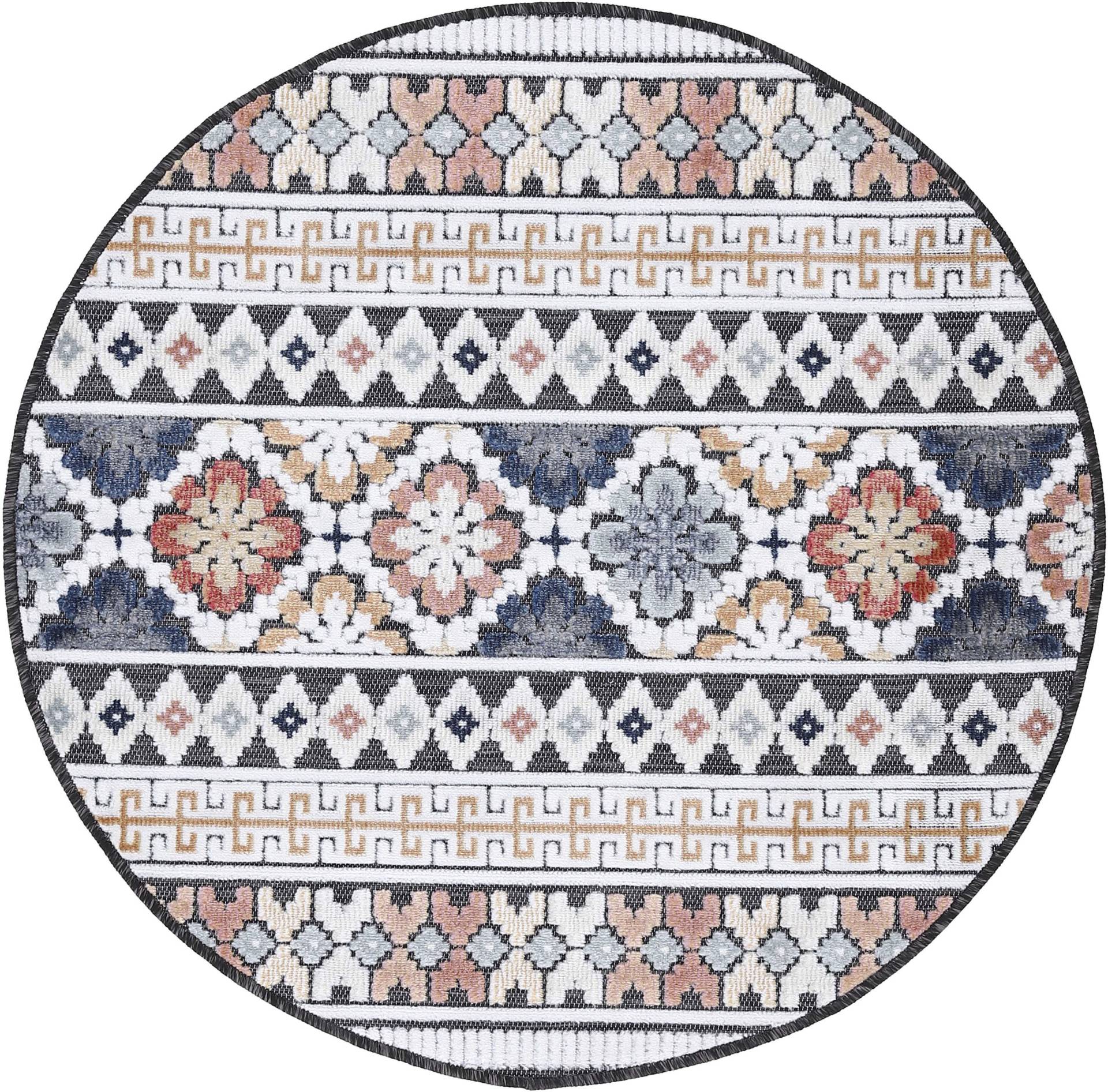 carpetfine Teppich »Deja 103«, rund, robustes Flachgewebe, Motiv- Floral Palmenblätter, Hoch-Tief Effekt von carpetfine